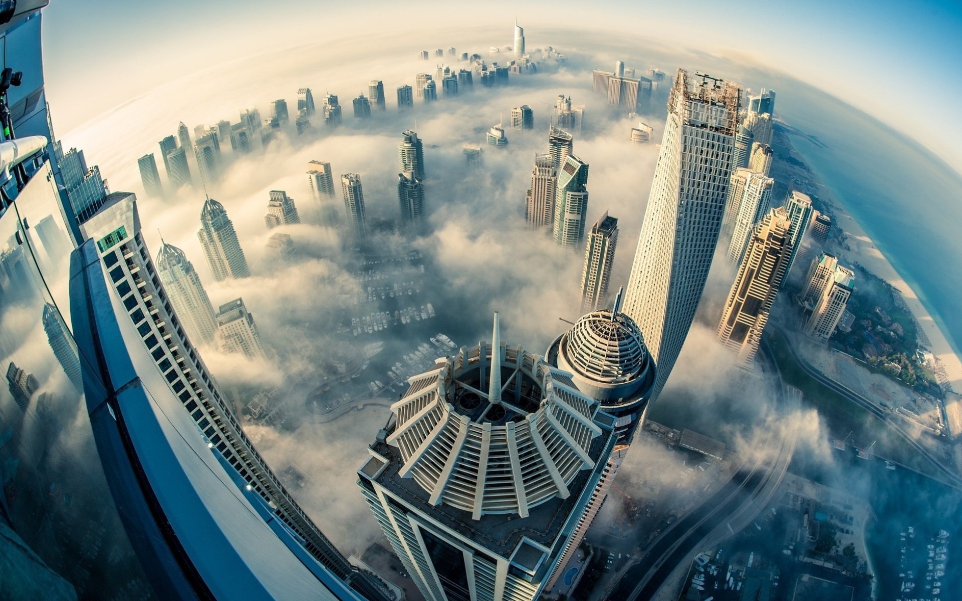 340152 Hintergrundbild herunterladen menschengemacht, dubai, emirate, nebel, sheikh zayed avenue, städte - Bildschirmschoner und Bilder kostenlos