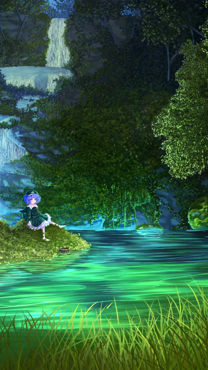 Download mobile wallpaper Anime, Water, Flower, Girl, River for free.