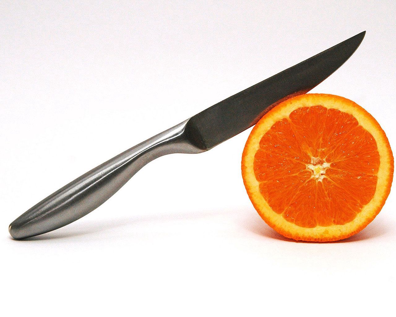 food, orange, slice, section, knife