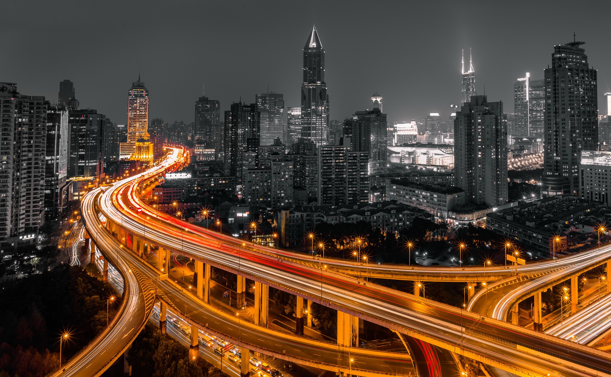 Download mobile wallpaper Cities, Night, City, Skyscraper, Building, China, Shanghai, Highway, Man Made, Time Lapse for free.