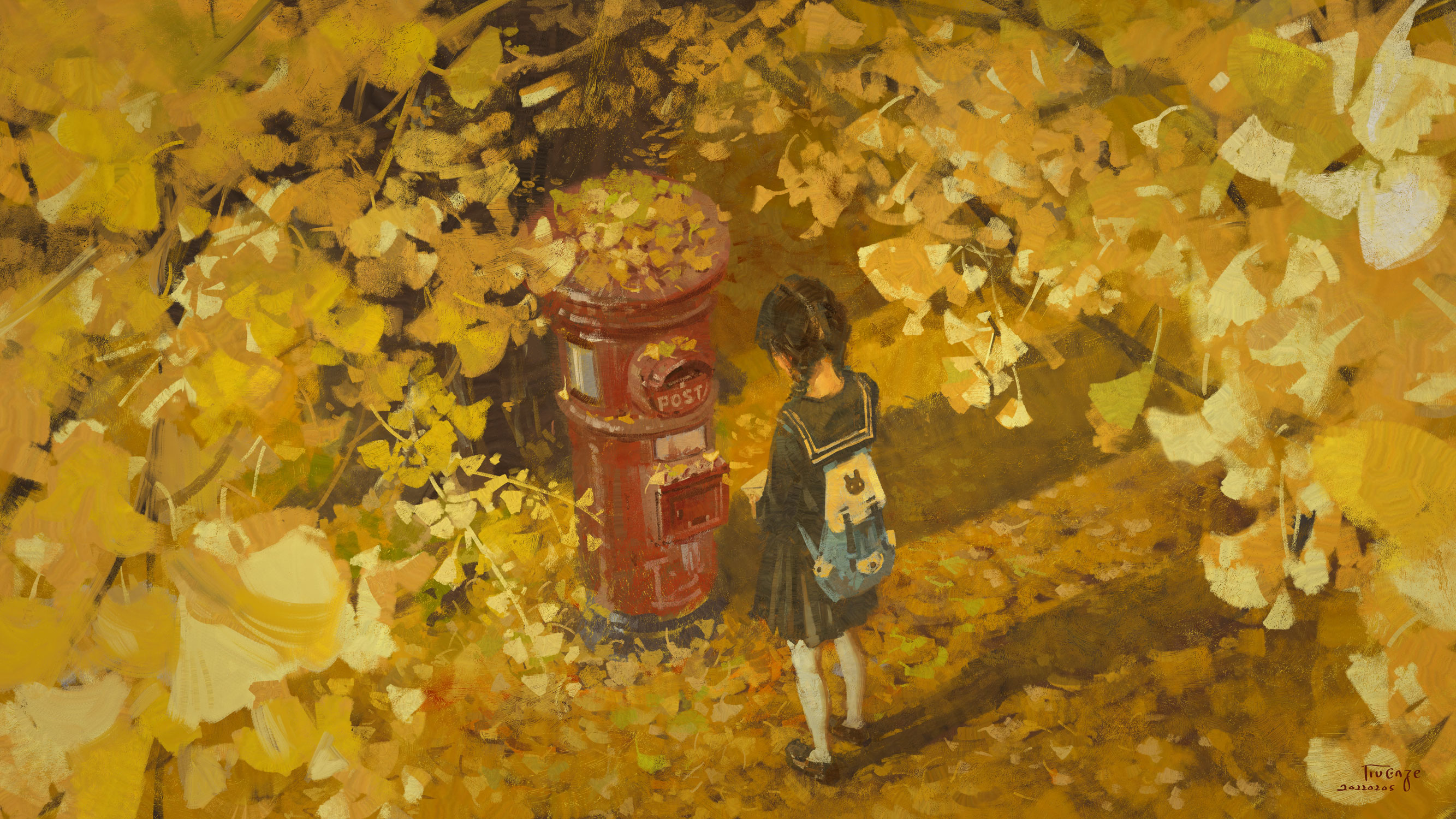 Скачать картинку Аниме, Осень, Девочка в телефон бесплатно.