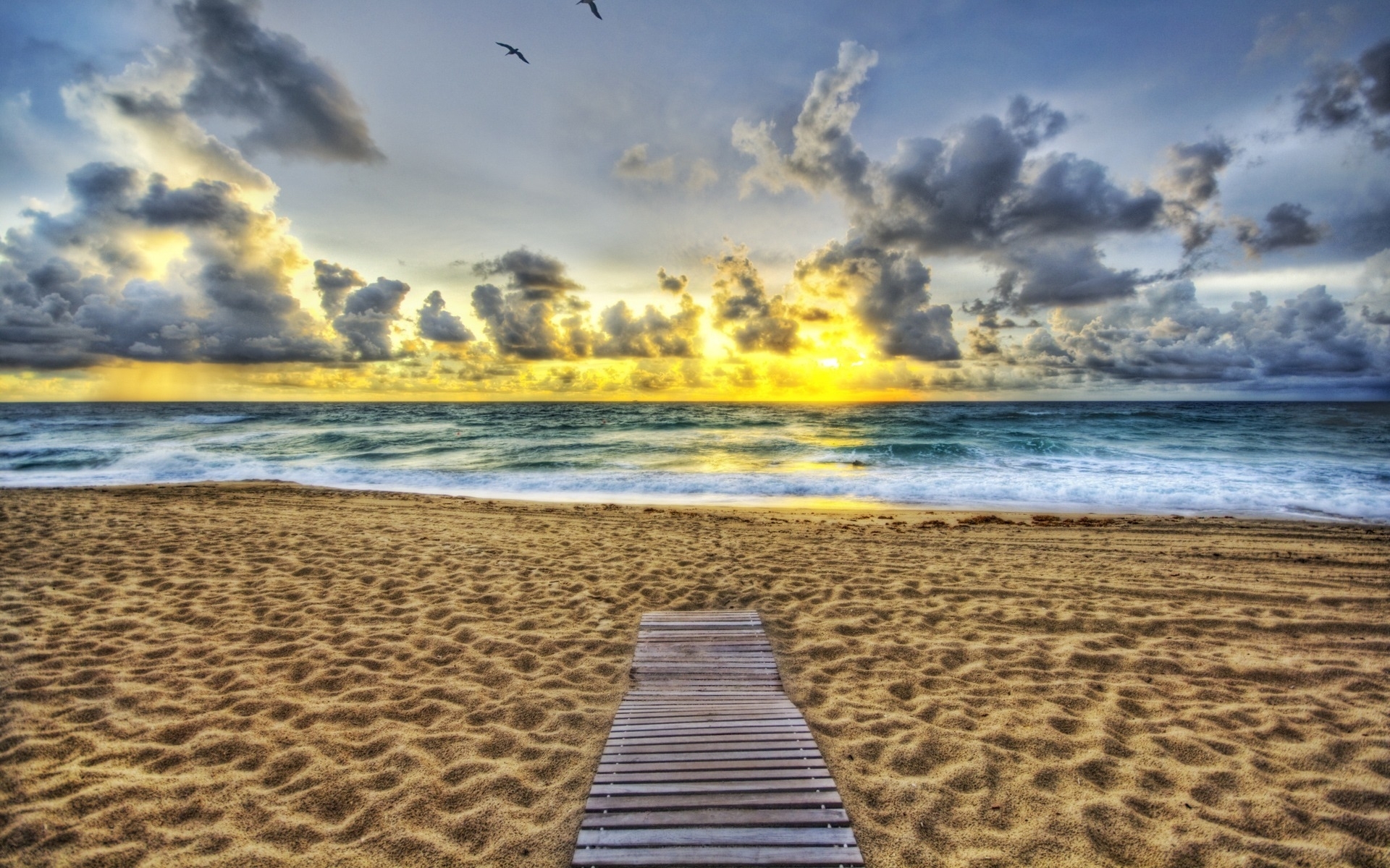 PCデスクトップに風景, 日没, 雲, ビーチ, 海画像を無料でダウンロード