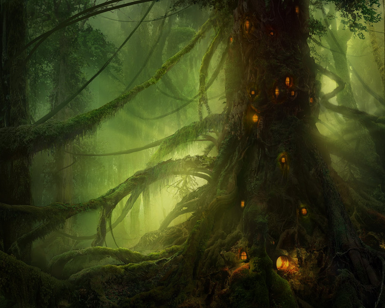 Free download wallpaper Landscape, Nature, Fantasy, Forest, Tree on your PC desktop