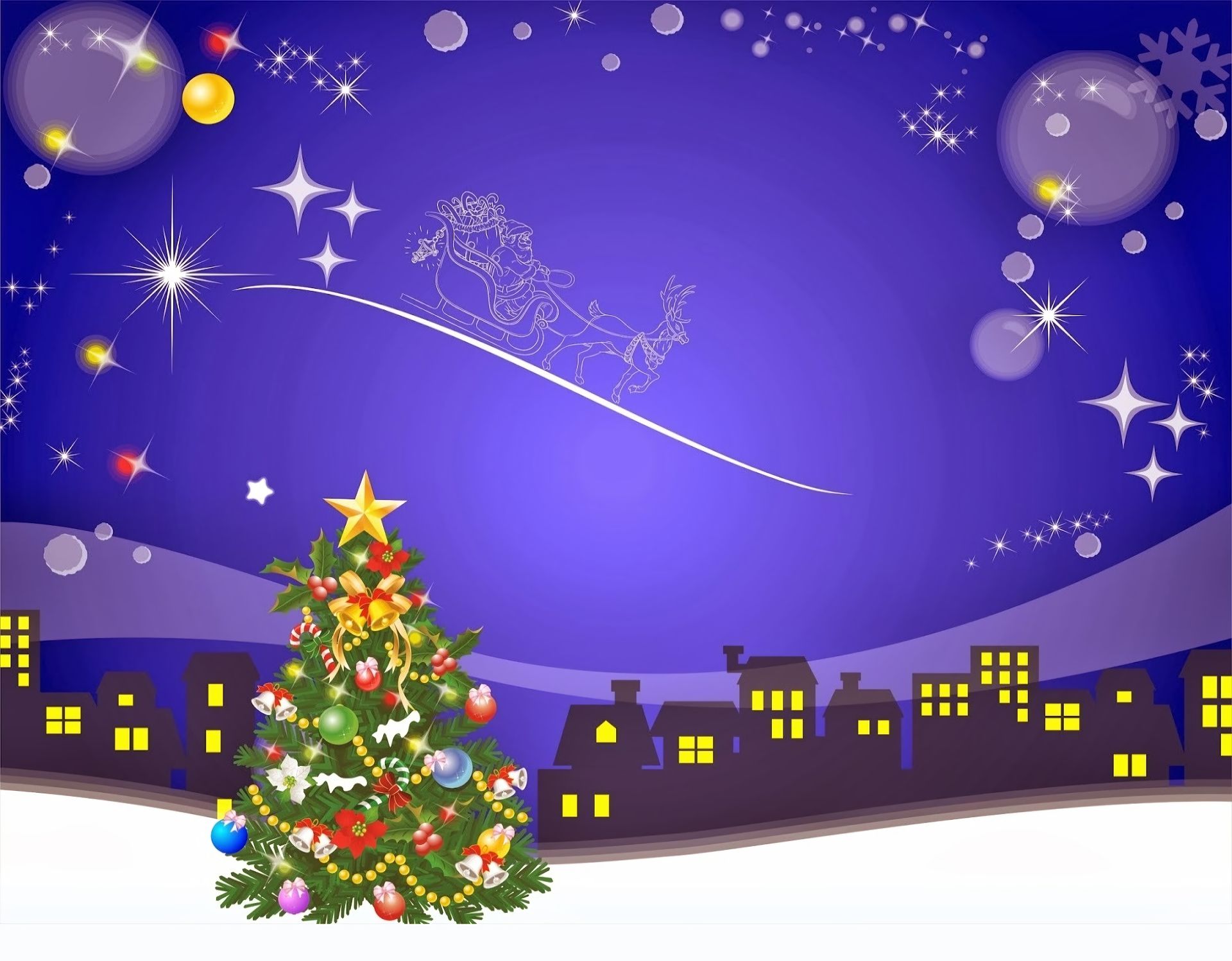 Handy-Wallpaper Feiertage, Weihnachtsmann, Weihnachten, Weihnachtsbaum, Großstadt kostenlos herunterladen.
