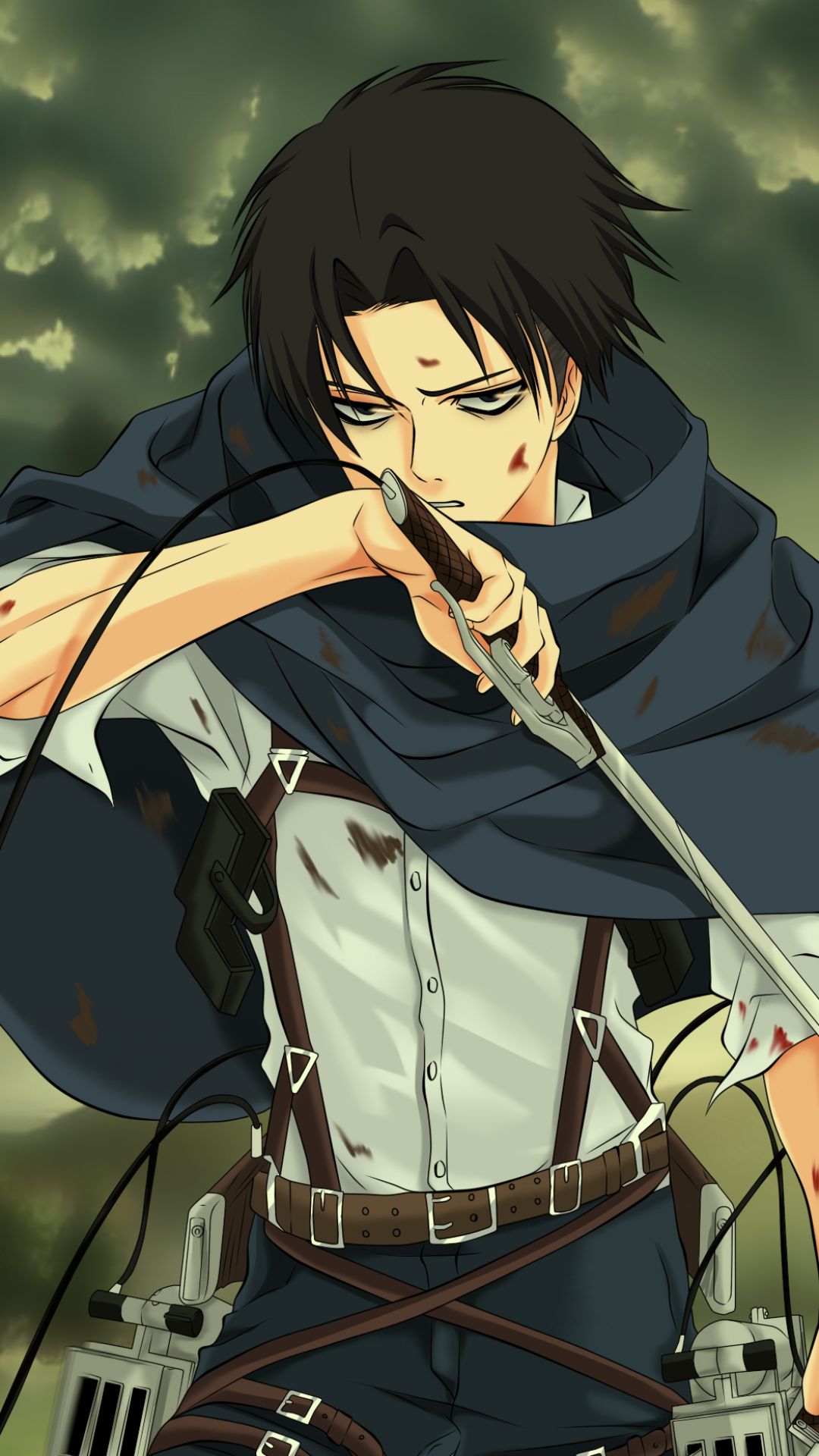 Handy-Wallpaper Waffe, Schwert, Animes, Schwarzes Haar, Attack On Titan, Levi Ackermann kostenlos herunterladen.