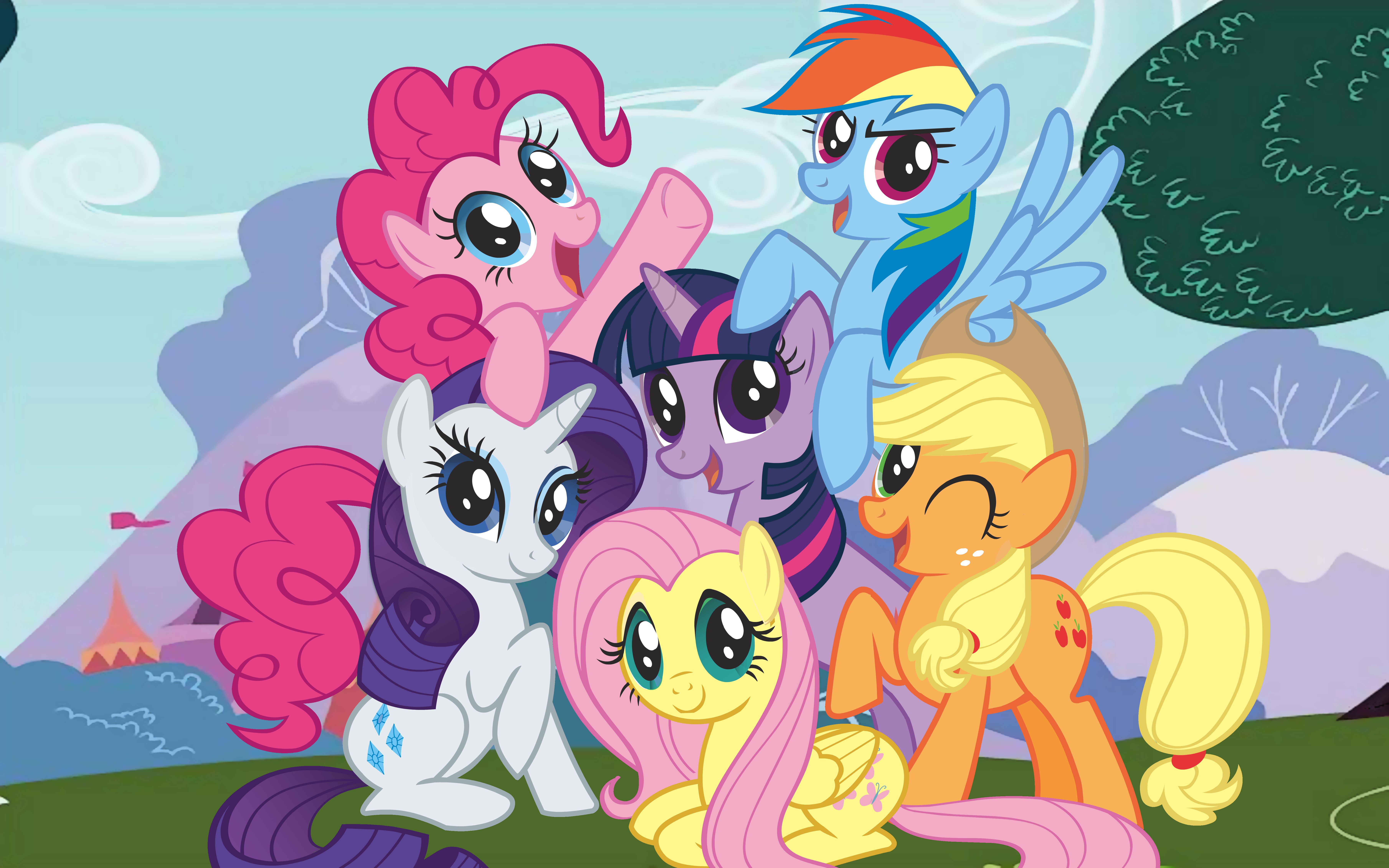 my little pony, tv show, my little pony: friendship is magic, applejack (my little pony), fluttershy (my little pony), pegasus, pinkie pie, pony, rainbow dash, rarity (my little pony), twilight sparkle, unicorn