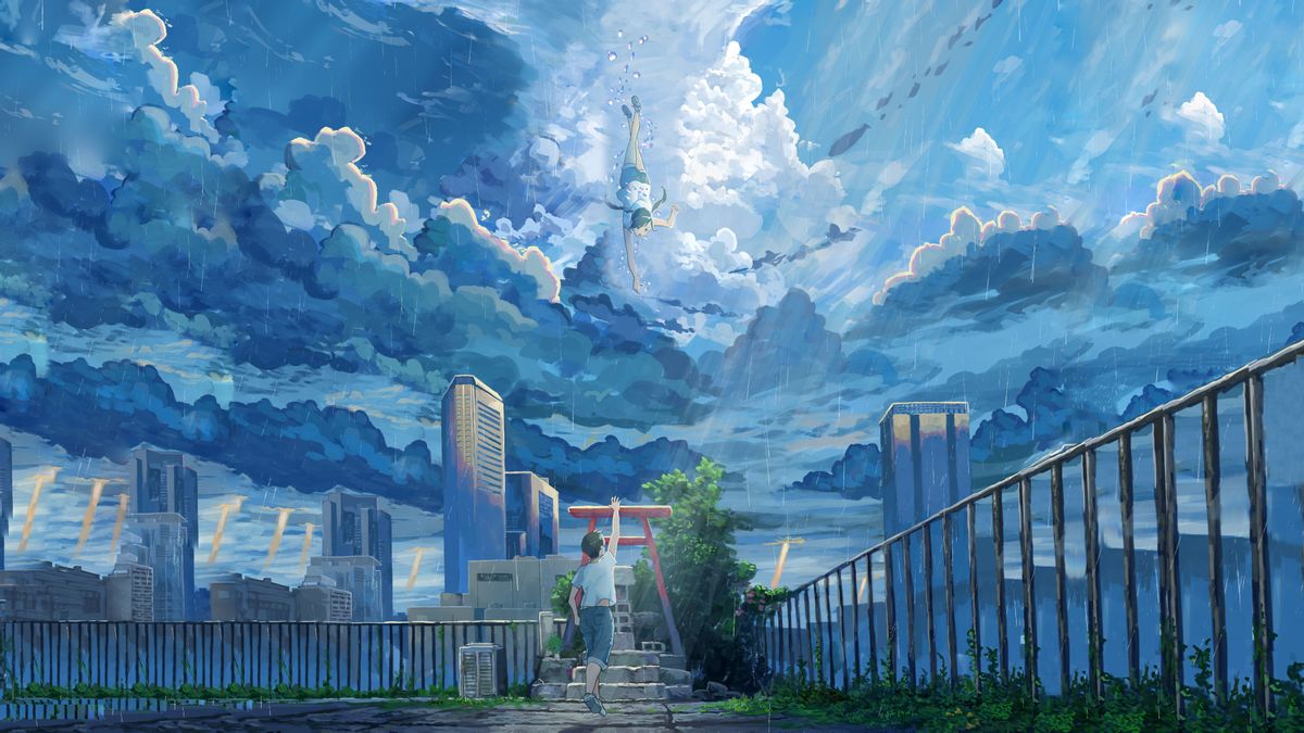 Download background anime, <b>sky</b>, hina amano, hodaka morishima, tenki no ko.