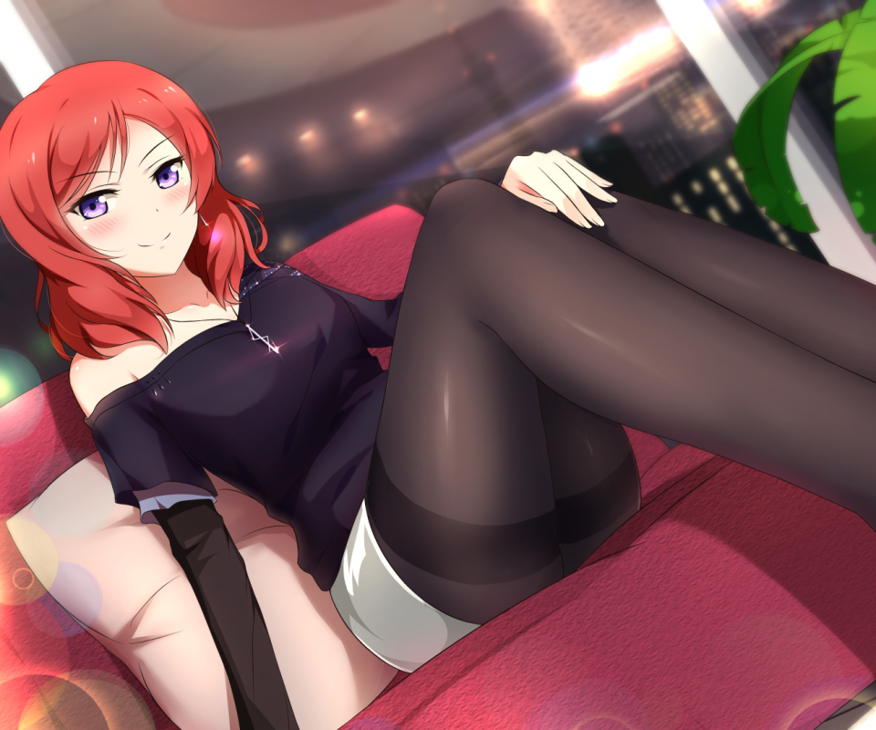 Download mobile wallpaper Anime, Short Hair, Purple Eyes, Orange Hair, Pantyhose, Maki Nishikino, Love Live! for free.