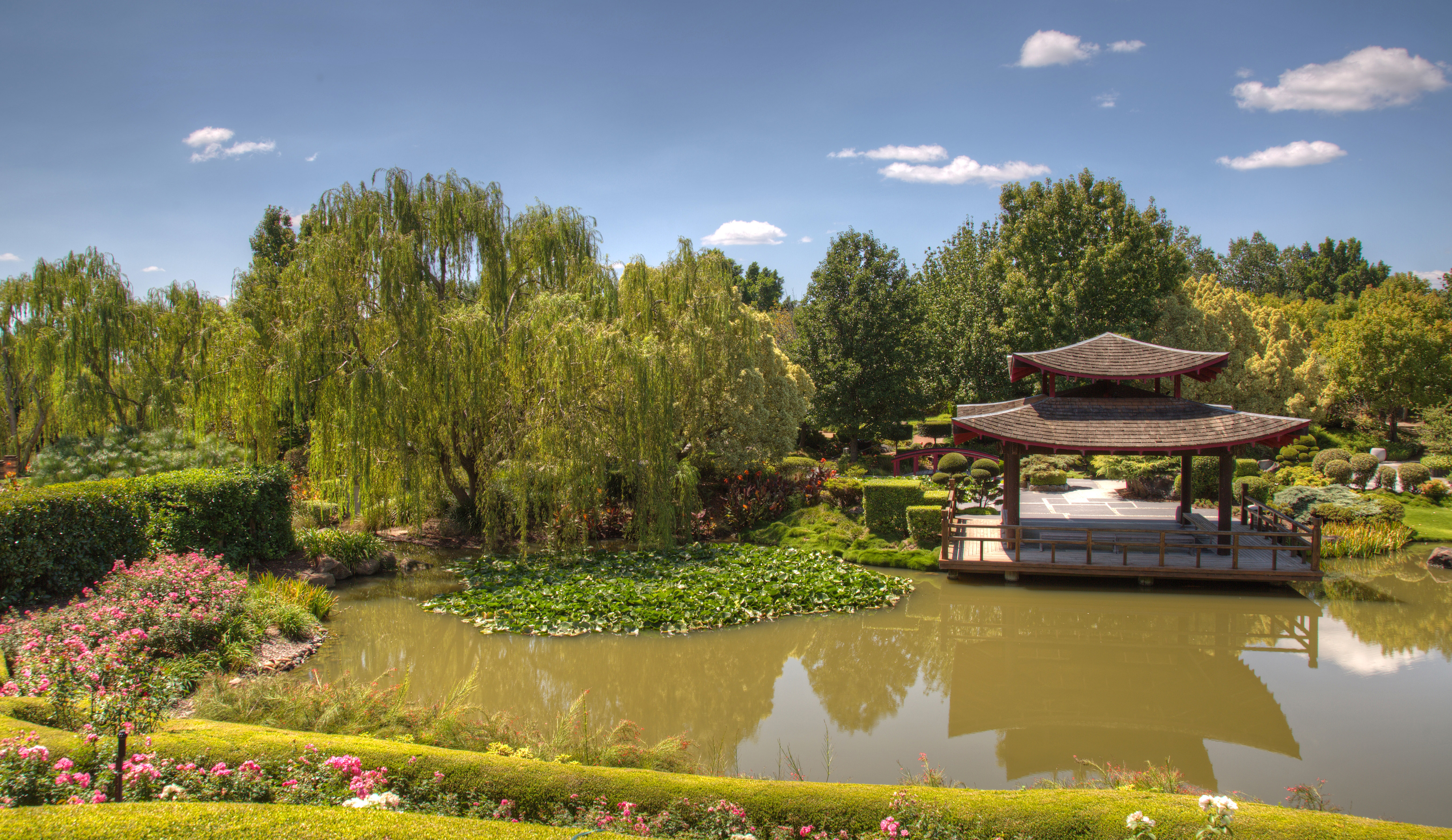 Download mobile wallpaper Park, Tree, Pagoda, Pond, Man Made, Japanese Garden for free.