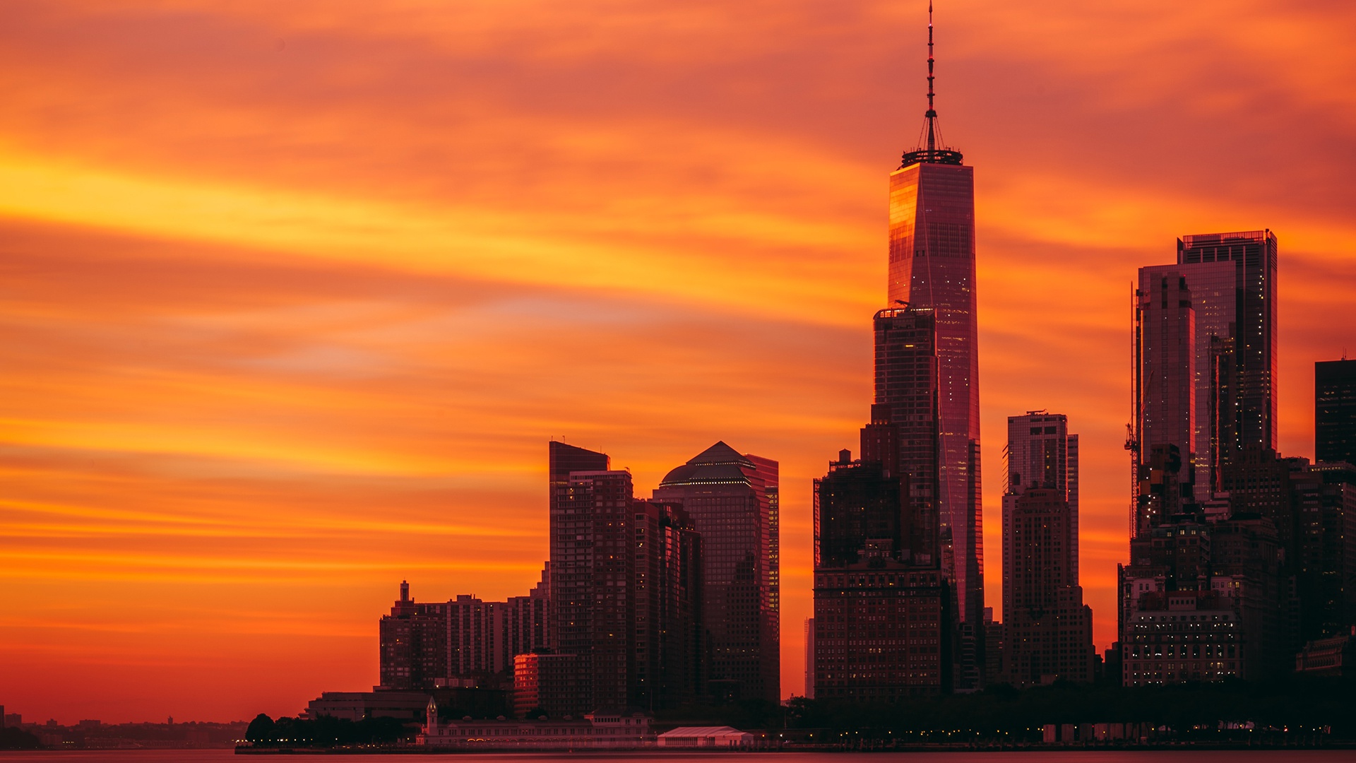 Baixar papel de parede para celular de Cidades, Noite, Cidade, Arranha Céu, Nascer Do Sol, Construção, Nova York, Feito Pelo Homem gratuito.