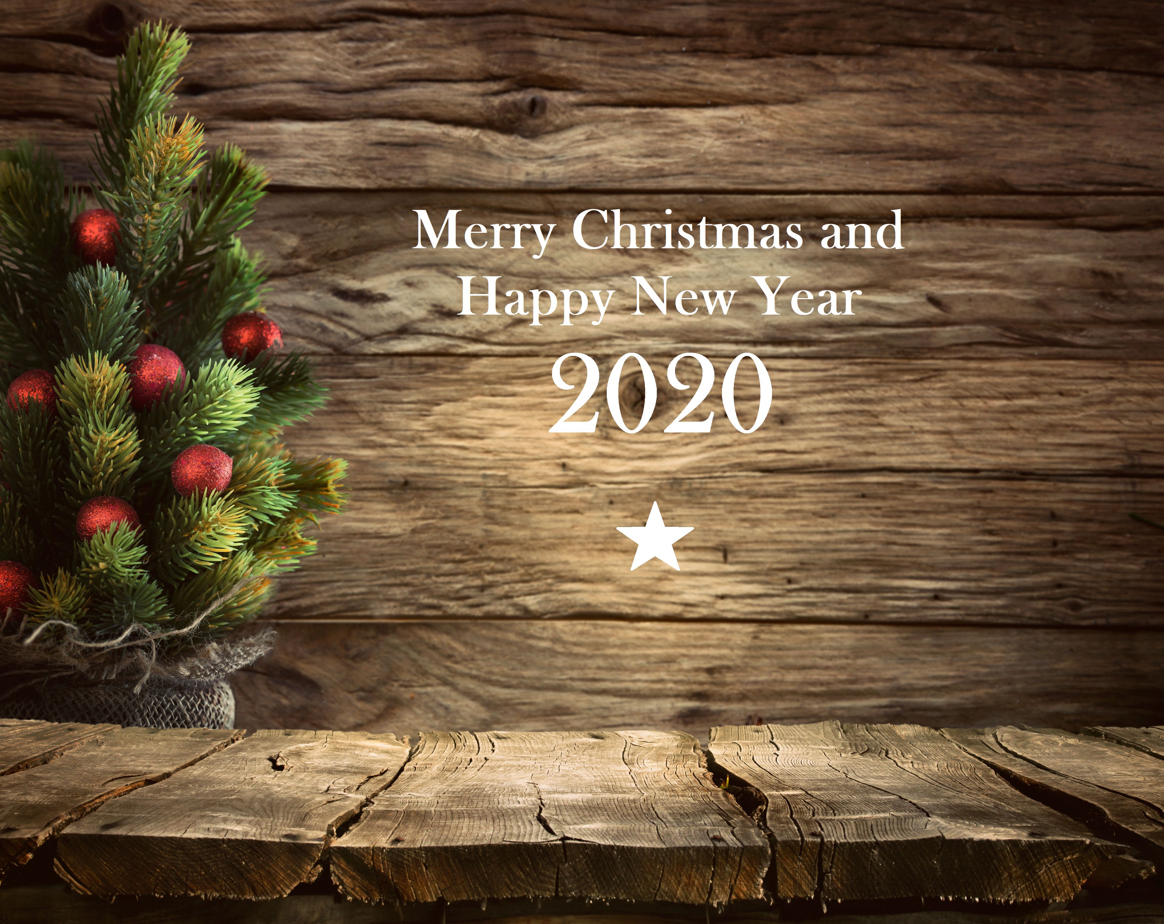 Download mobile wallpaper Wood, Holiday, Christmas Tree, Merry Christmas, Happy New Year, New Year 2020 for free.