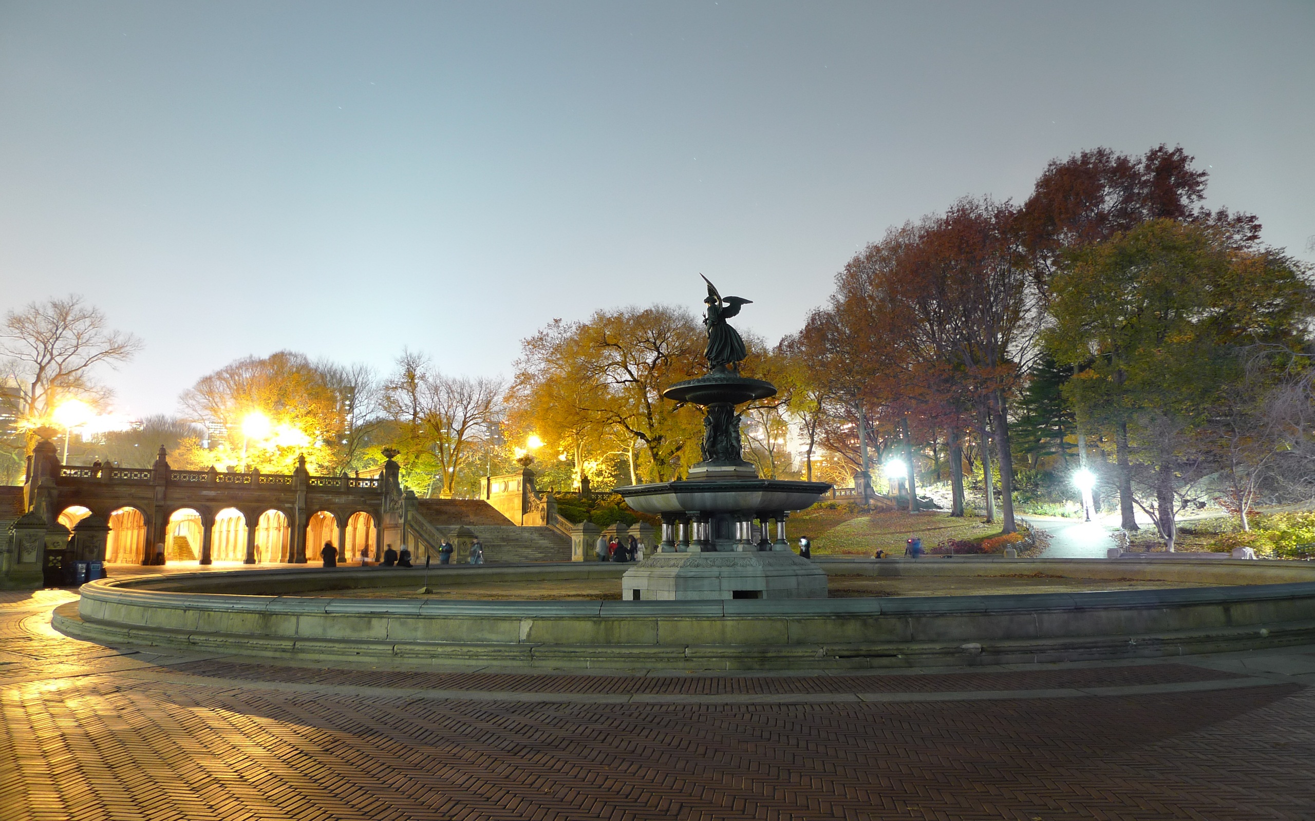 fountain, park, man made, central, new york, tree