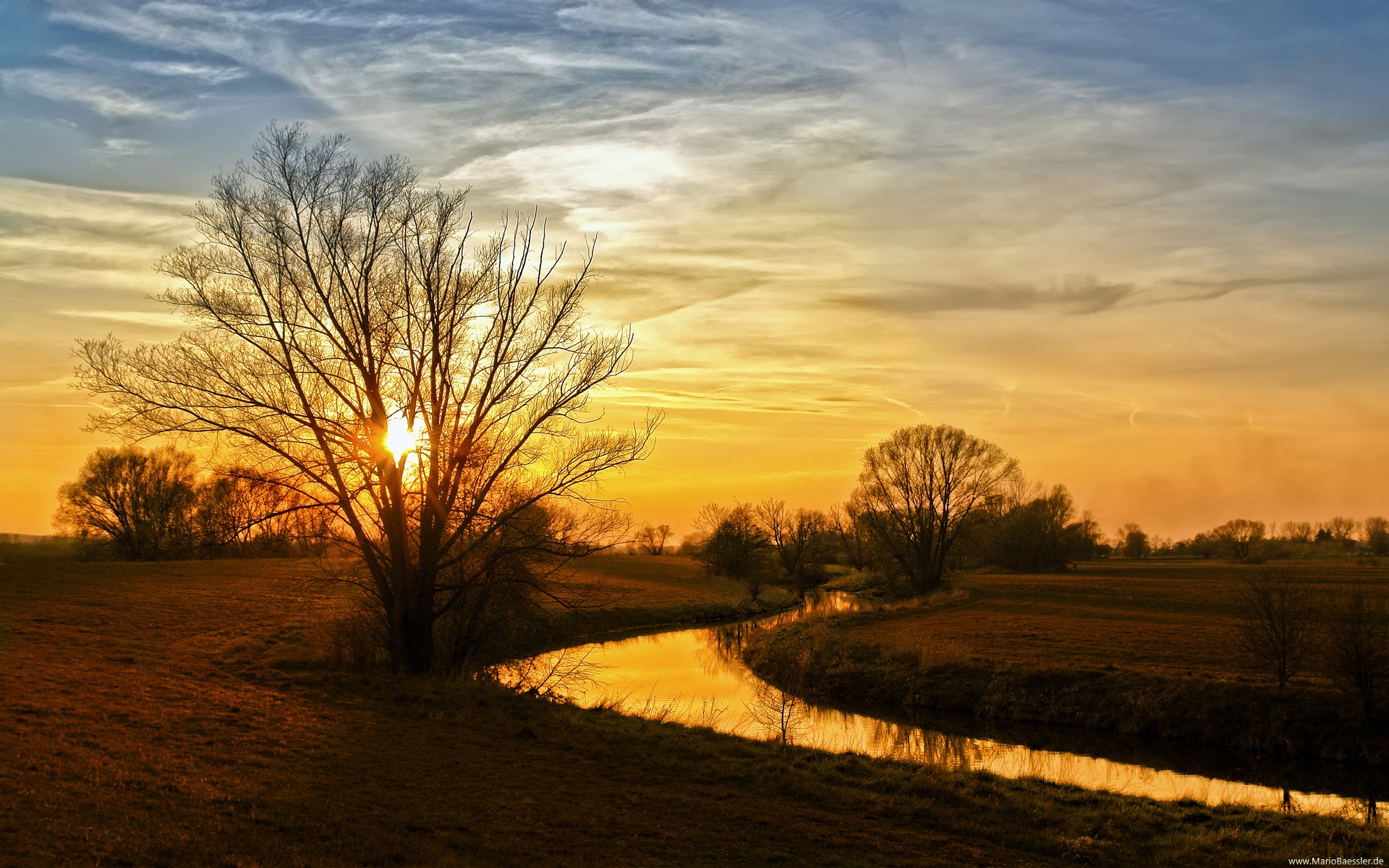 Download mobile wallpaper Landscape, Water, Sunset, Tree, Earth, River for free.