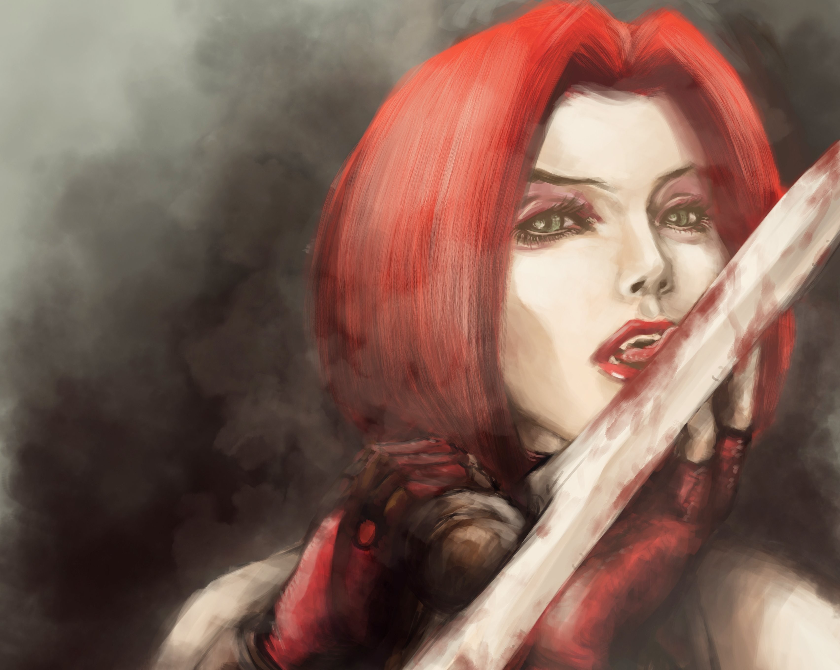 Download mobile wallpaper Fantasy, Women, Sword, Vampire, Red Hair for free.