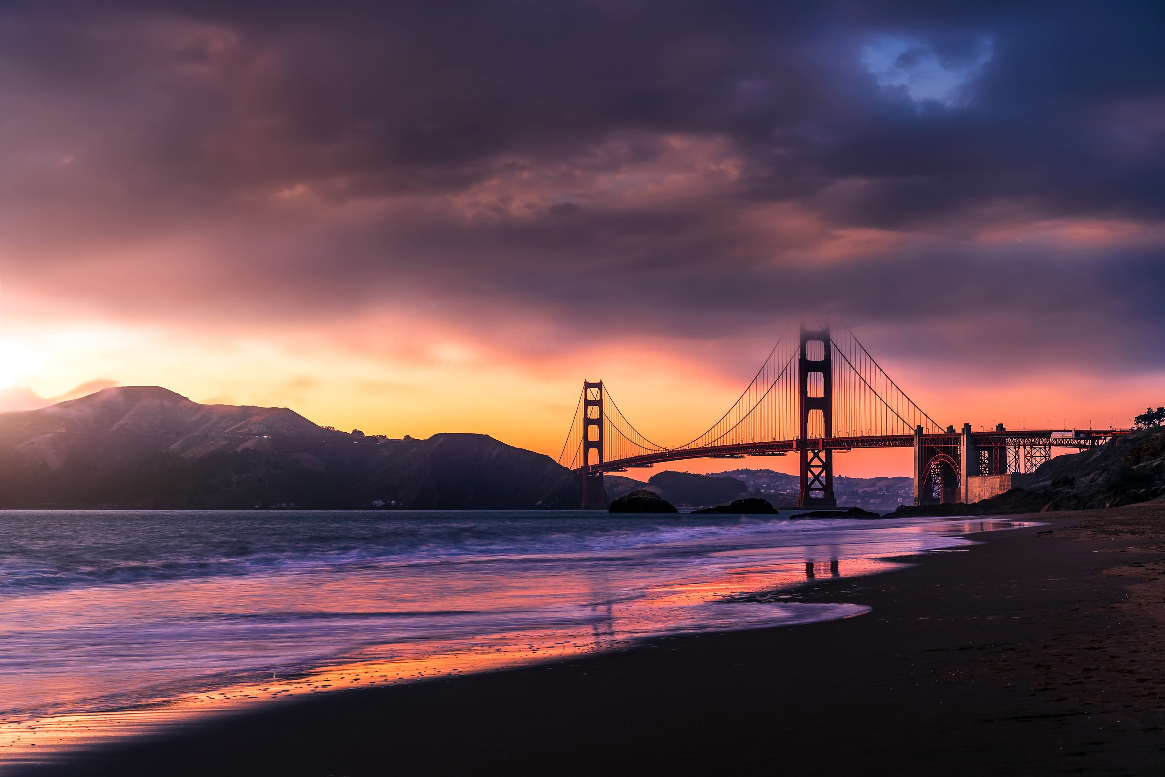 Free download wallpaper Beach, Bridge, Golden Gate, Man Made on your PC desktop