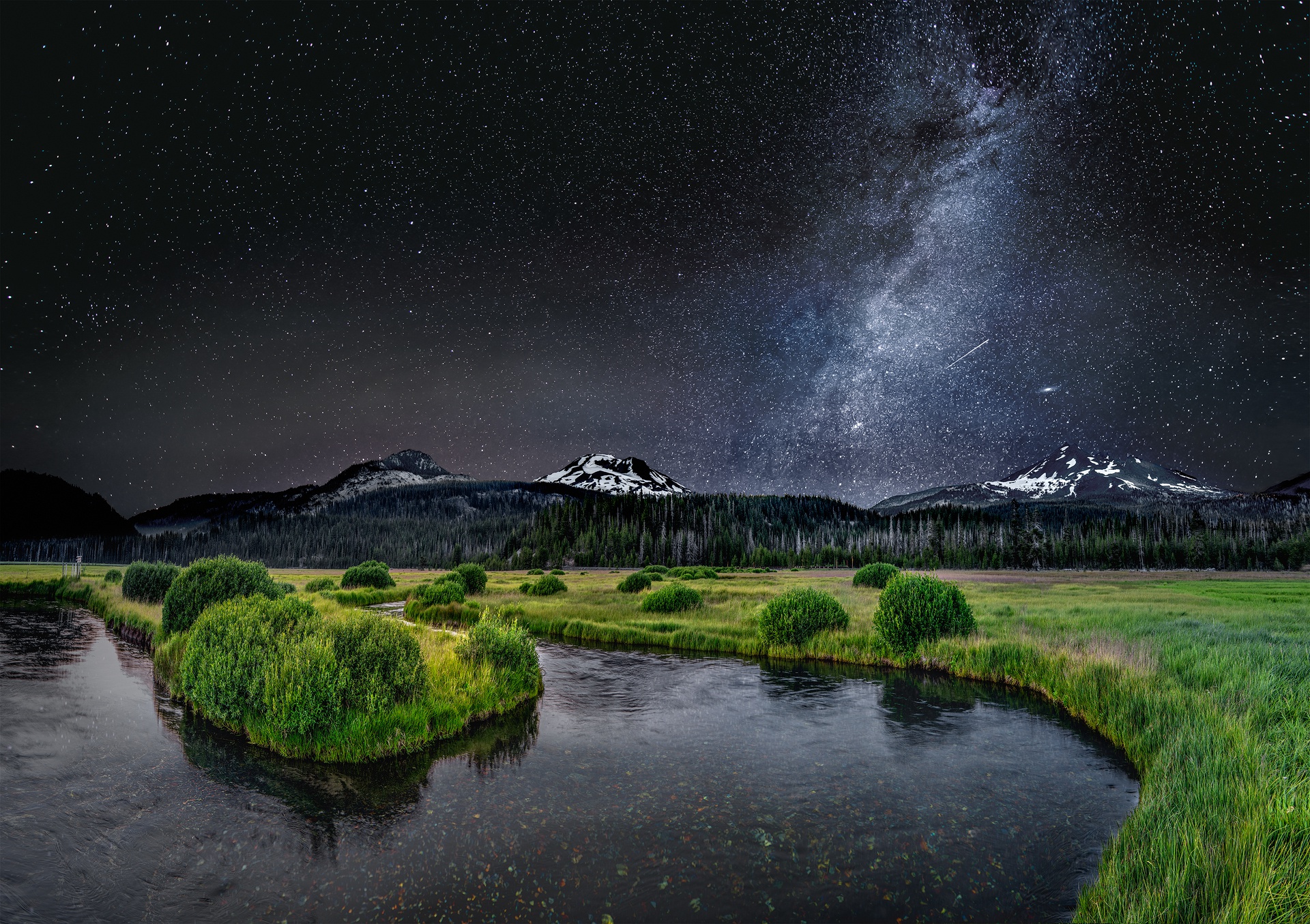 Download mobile wallpaper Landscape, Nature, Sky, Stars, Night, Mountain, Starry Sky, Earth, Milky Way, River for free.