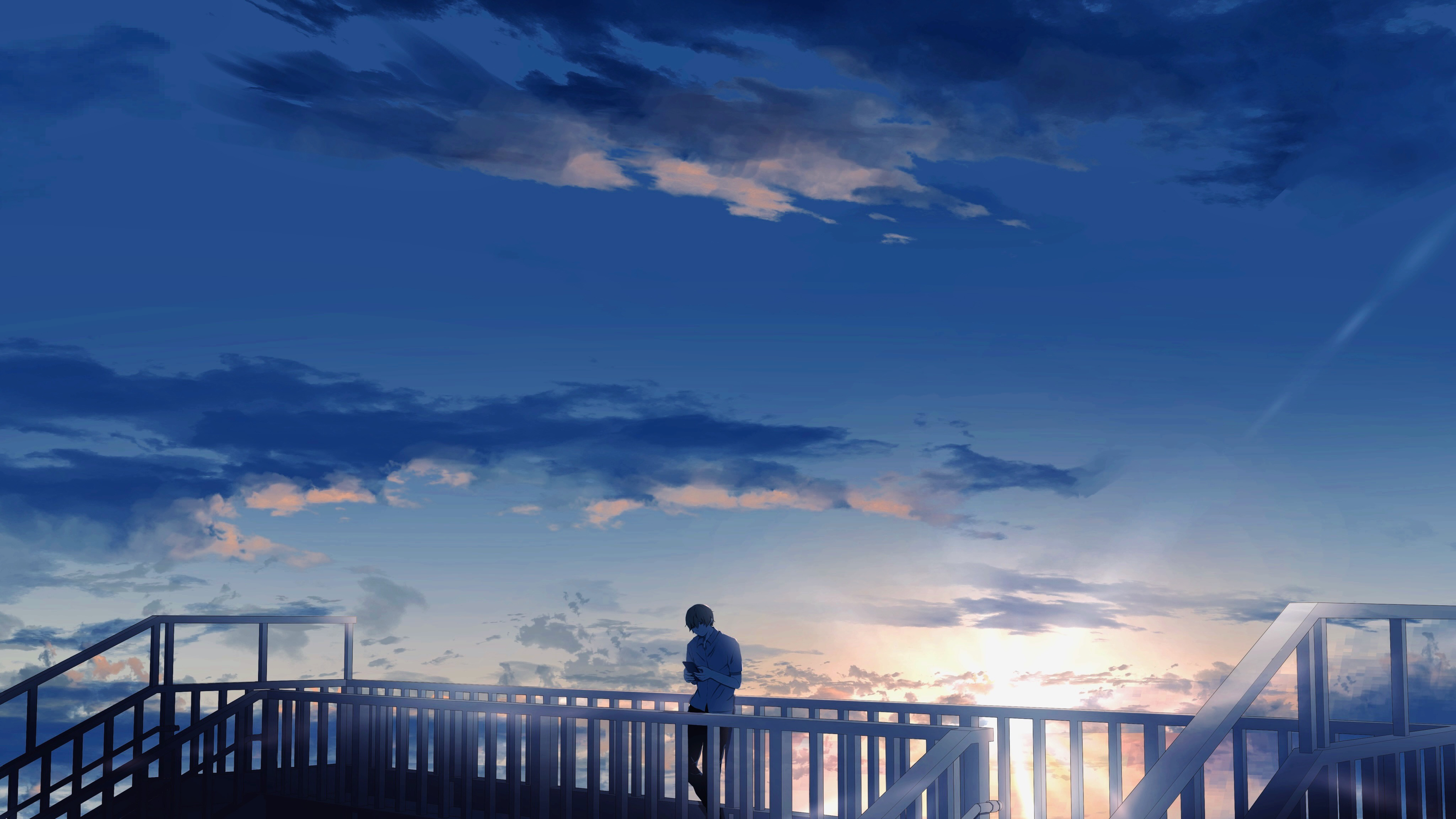 Free download wallpaper Anime, Sunset, Sky, Boy on your PC desktop