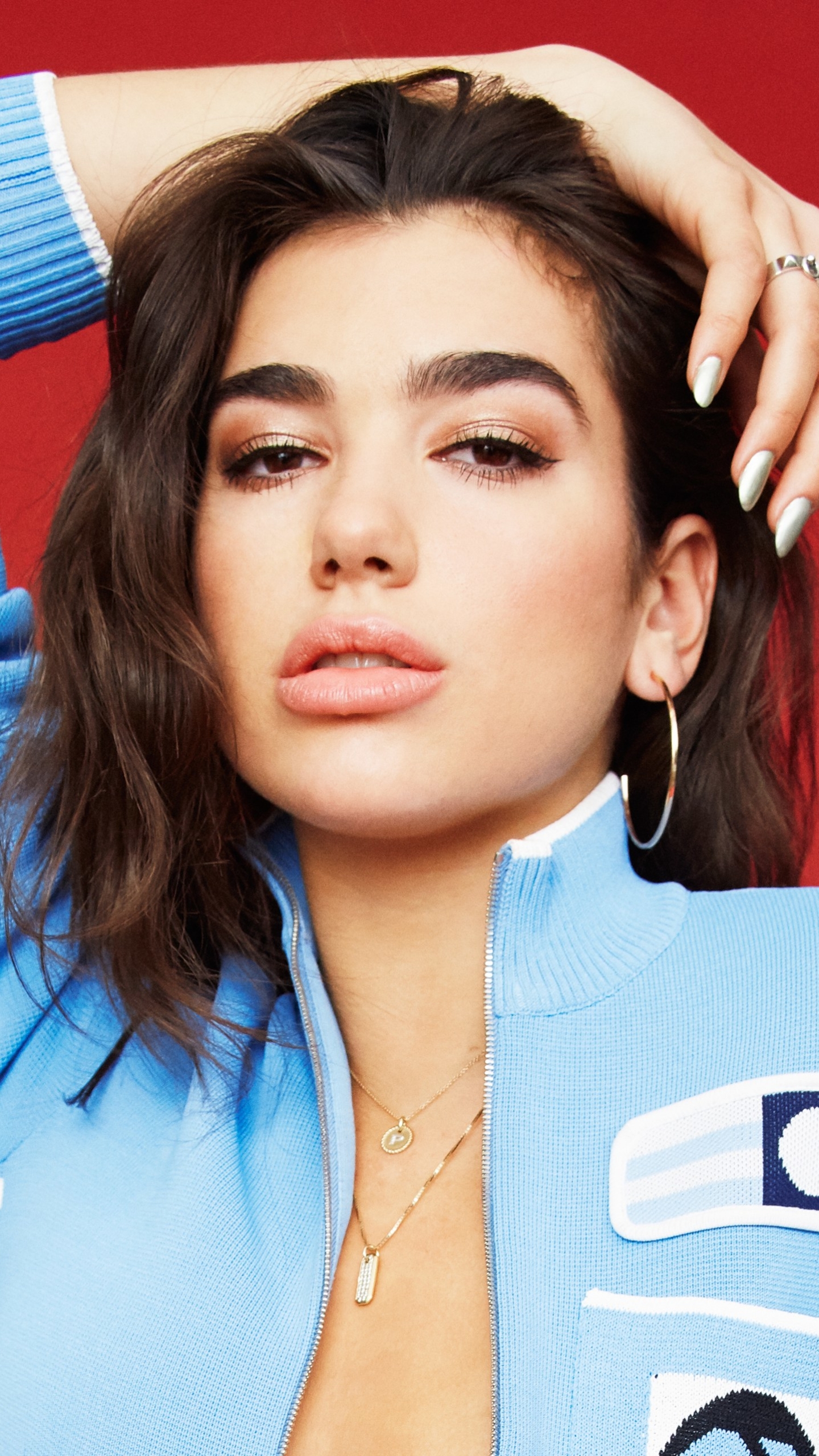 Download mobile wallpaper Music, Singer, Brunette, British, Brown Eyes, Lipstick, Dua Lipa for free.