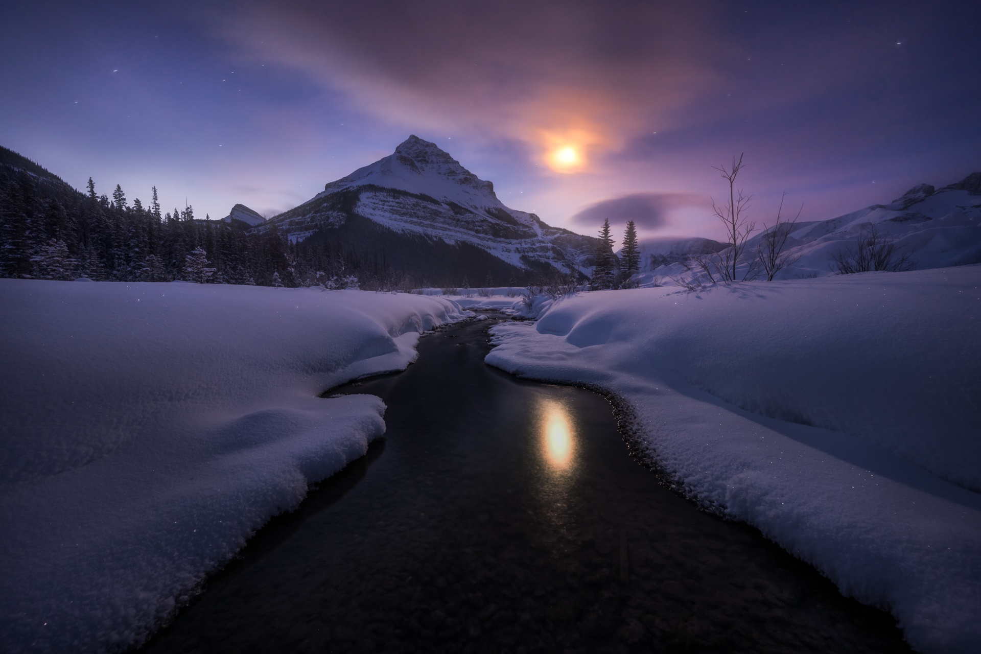 Laden Sie das Winter, Natur, Schnee, Fluss, Nacht, Erde/natur-Bild kostenlos auf Ihren PC-Desktop herunter