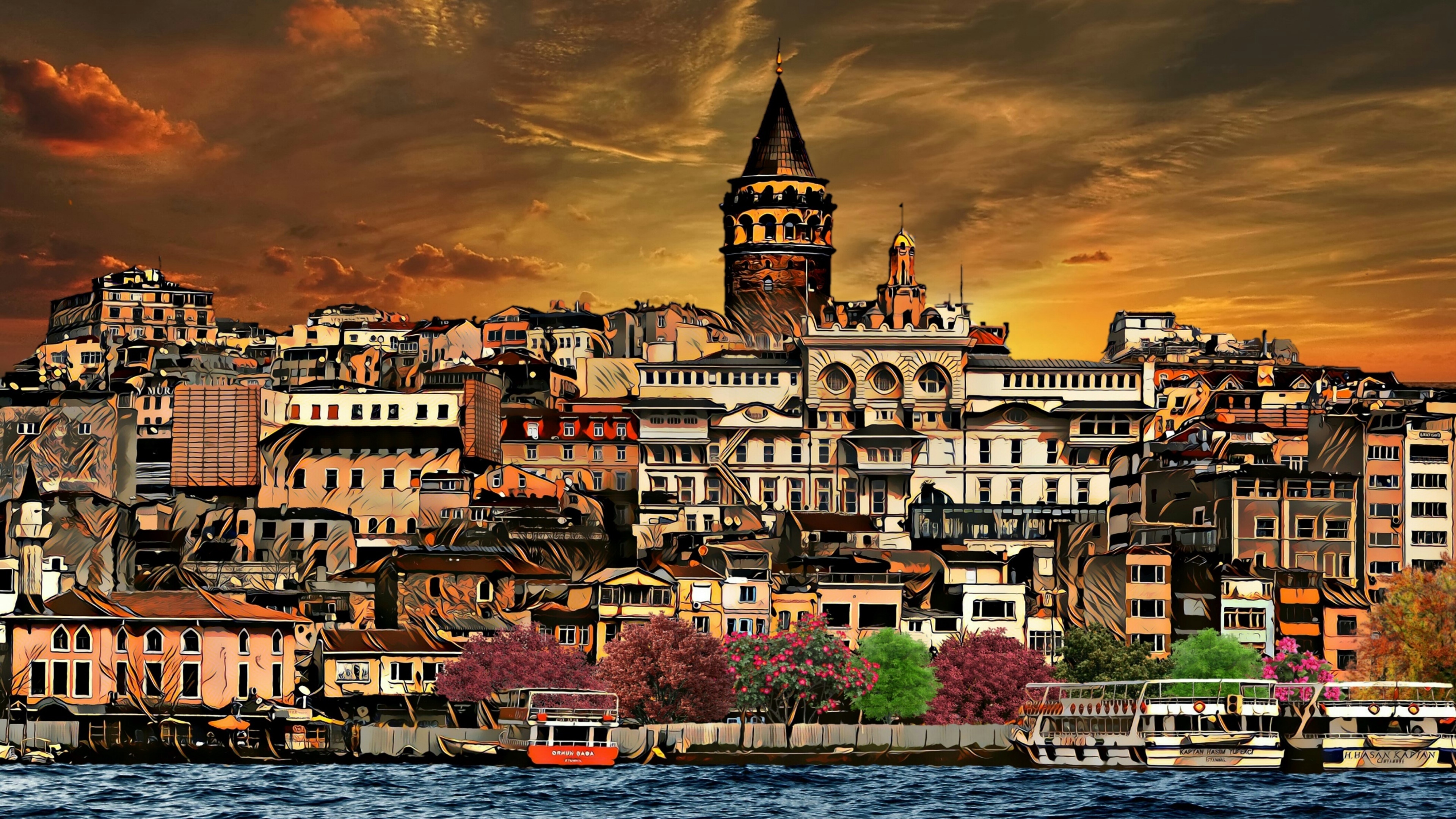 Download mobile wallpaper Cities, City, Building, Cityscape, Ship, Istanbul, Man Made for free.