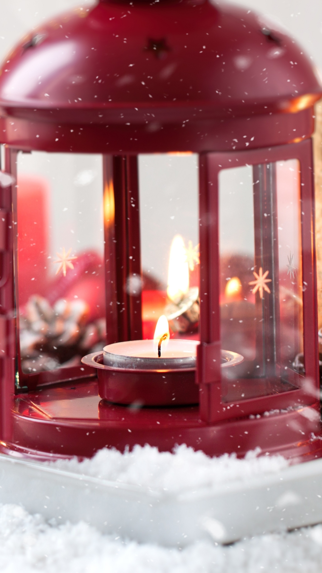 Download mobile wallpaper Snow, Lantern, Bokeh, Candle, Man Made for free.