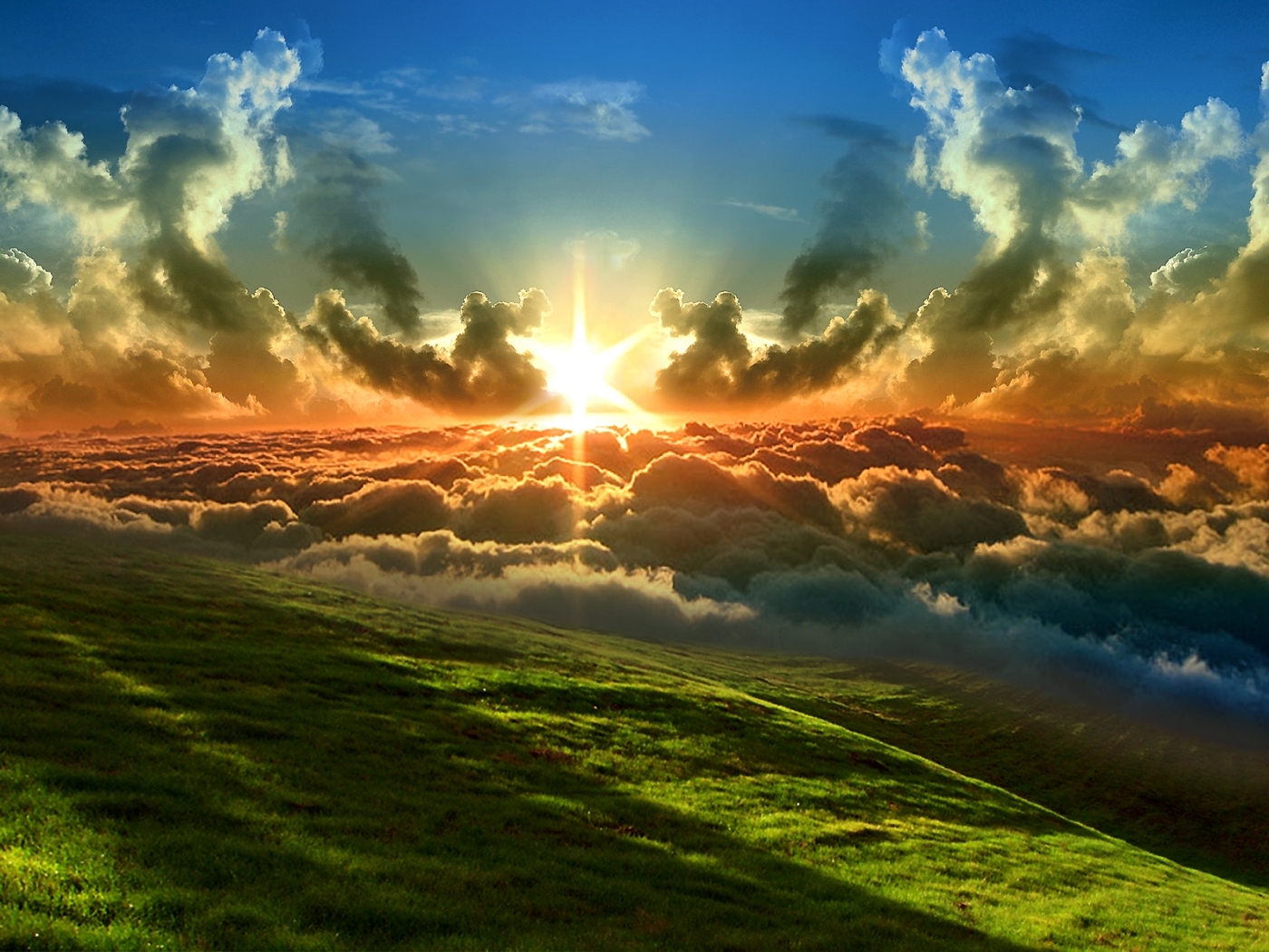 Free download wallpaper Grass, Sun, Clouds, Landscape on your PC desktop