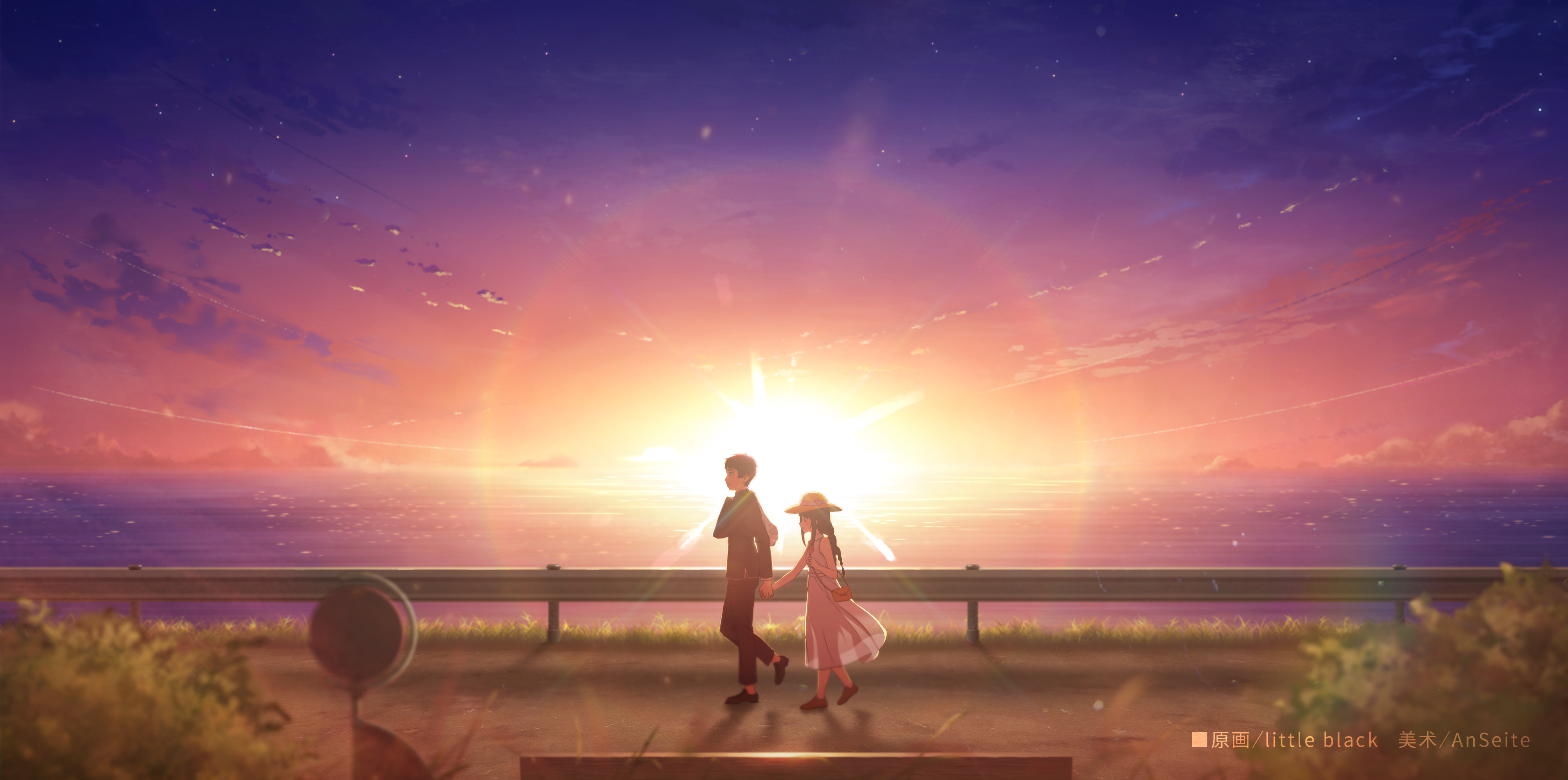 Free download wallpaper Anime, Sunset, Sky, Original on your PC desktop