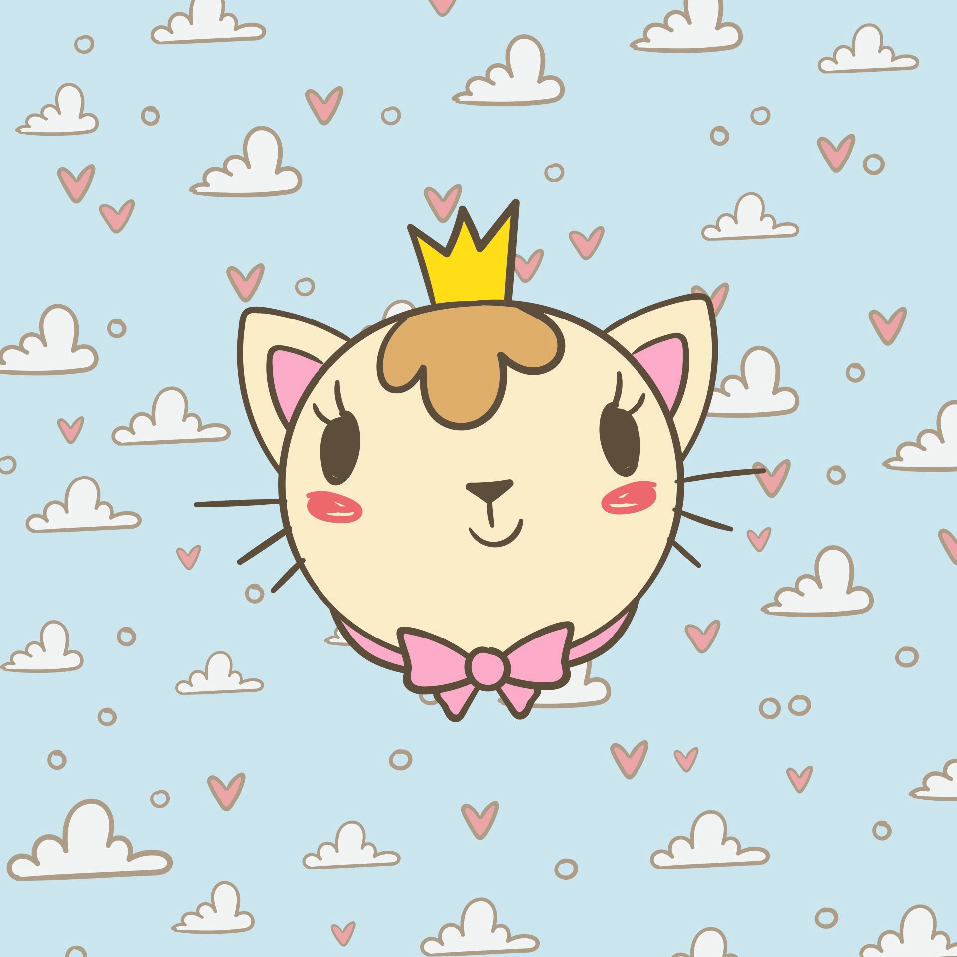 Download mobile wallpaper Clouds, Kitty, Cat, Kitten, Crown, Art for free.