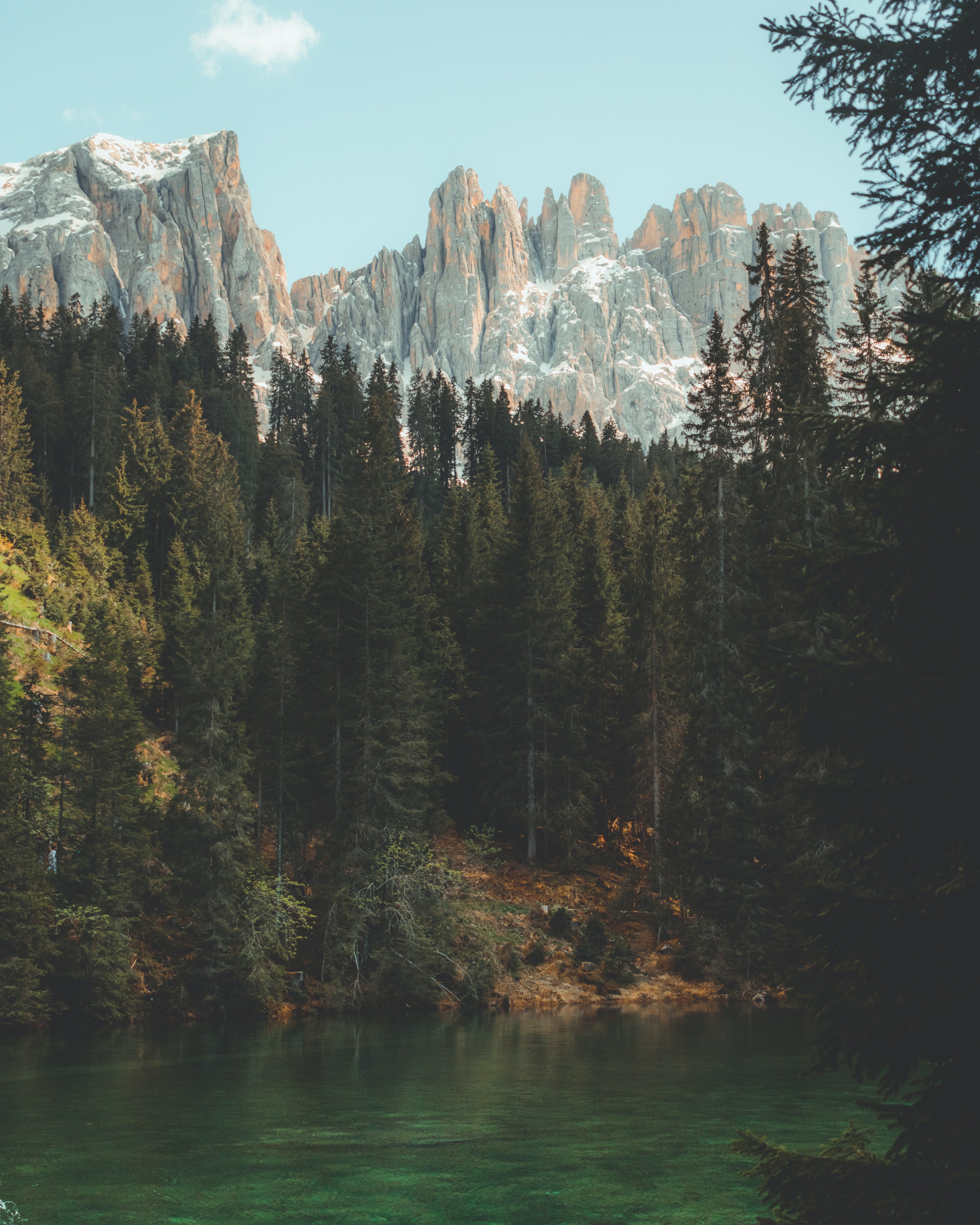 Laden Sie das Natur, Sky, Mountains, See, Geäst, Zweige, Bäume-Bild kostenlos auf Ihren PC-Desktop herunter