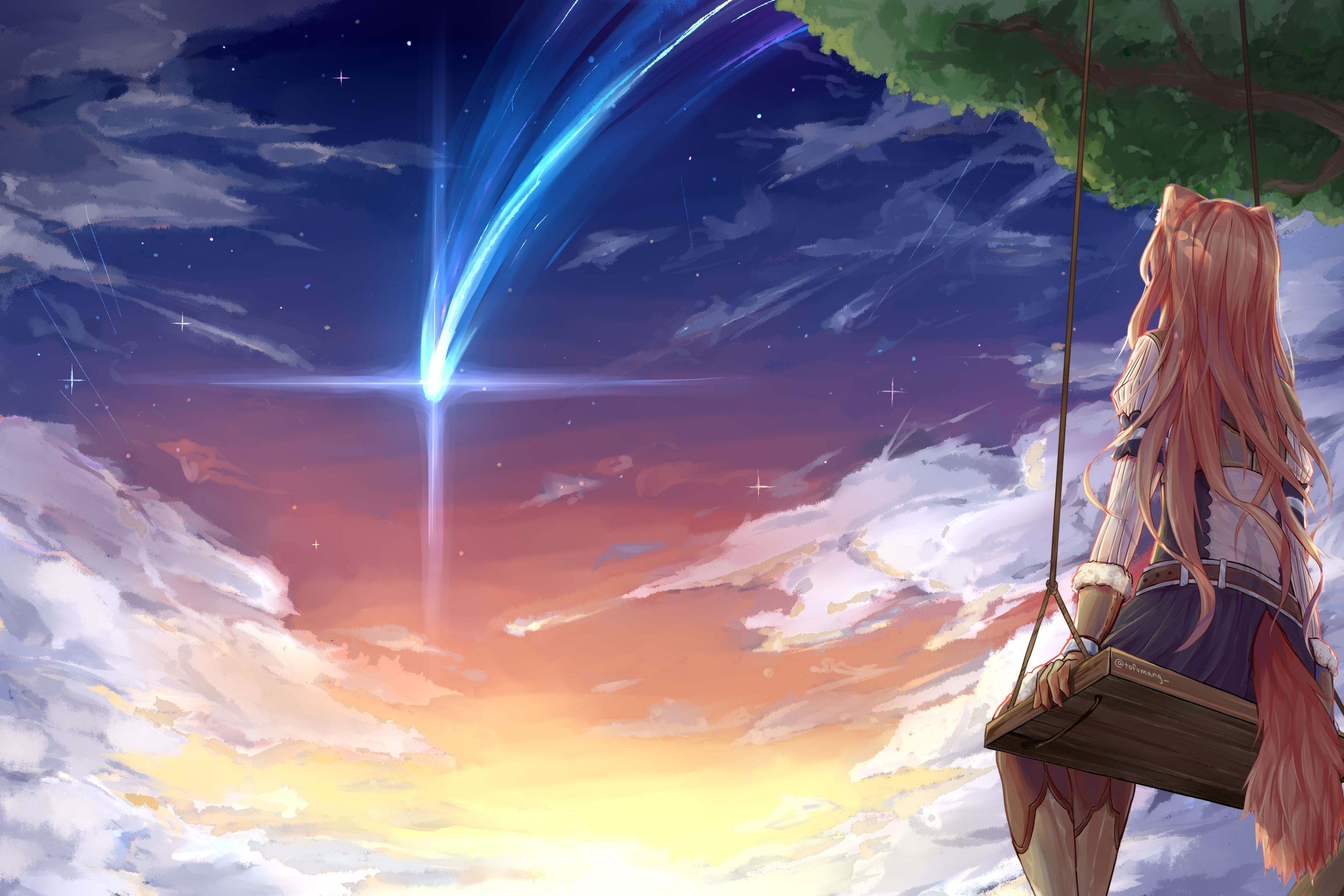 Free download wallpaper Anime, Sunset, Sky, Cloud, Brown Hair, Raphtalia (The Rising Of The Shield Hero), The Rising Of The Shield Hero on your PC desktop