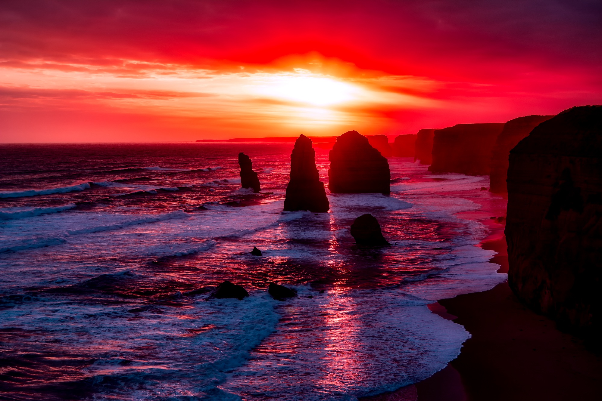 Laden Sie das Küste, Ozean, Australien, Sonnenuntergang, Erde/natur, Viktoria (Australien), Die Zwölf Apostel-Bild kostenlos auf Ihren PC-Desktop herunter