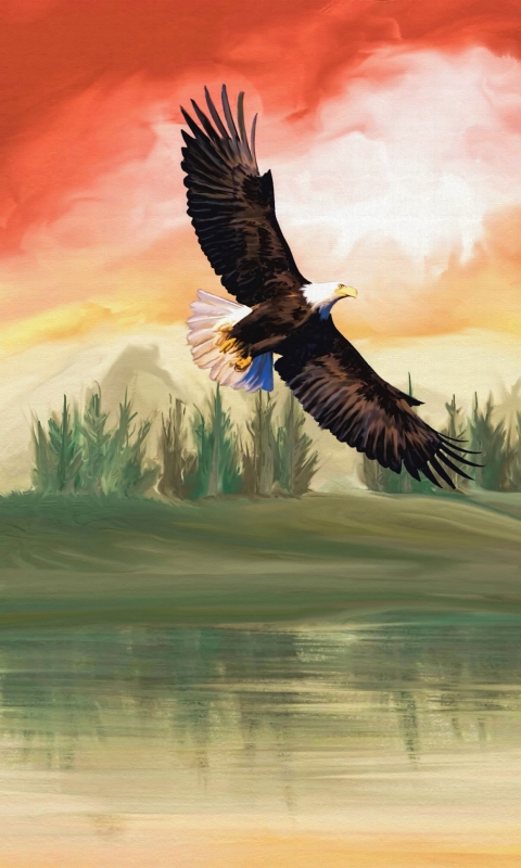 Download mobile wallpaper Landscape, Birds, Bird, Animal, Painting, Bald Eagle for free.