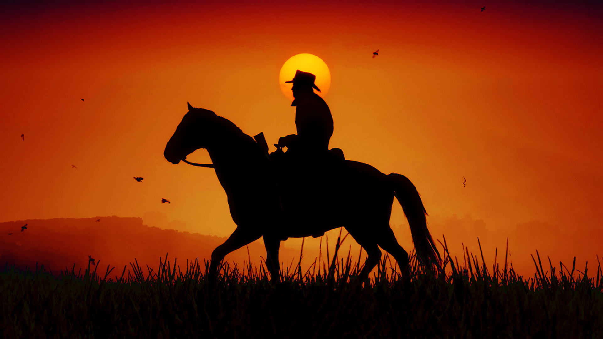 447309 Hintergrundbild herunterladen computerspiele, red dead redemption 2, cowboy, hauspferd, silhouette, western, roter tot - Bildschirmschoner und Bilder kostenlos