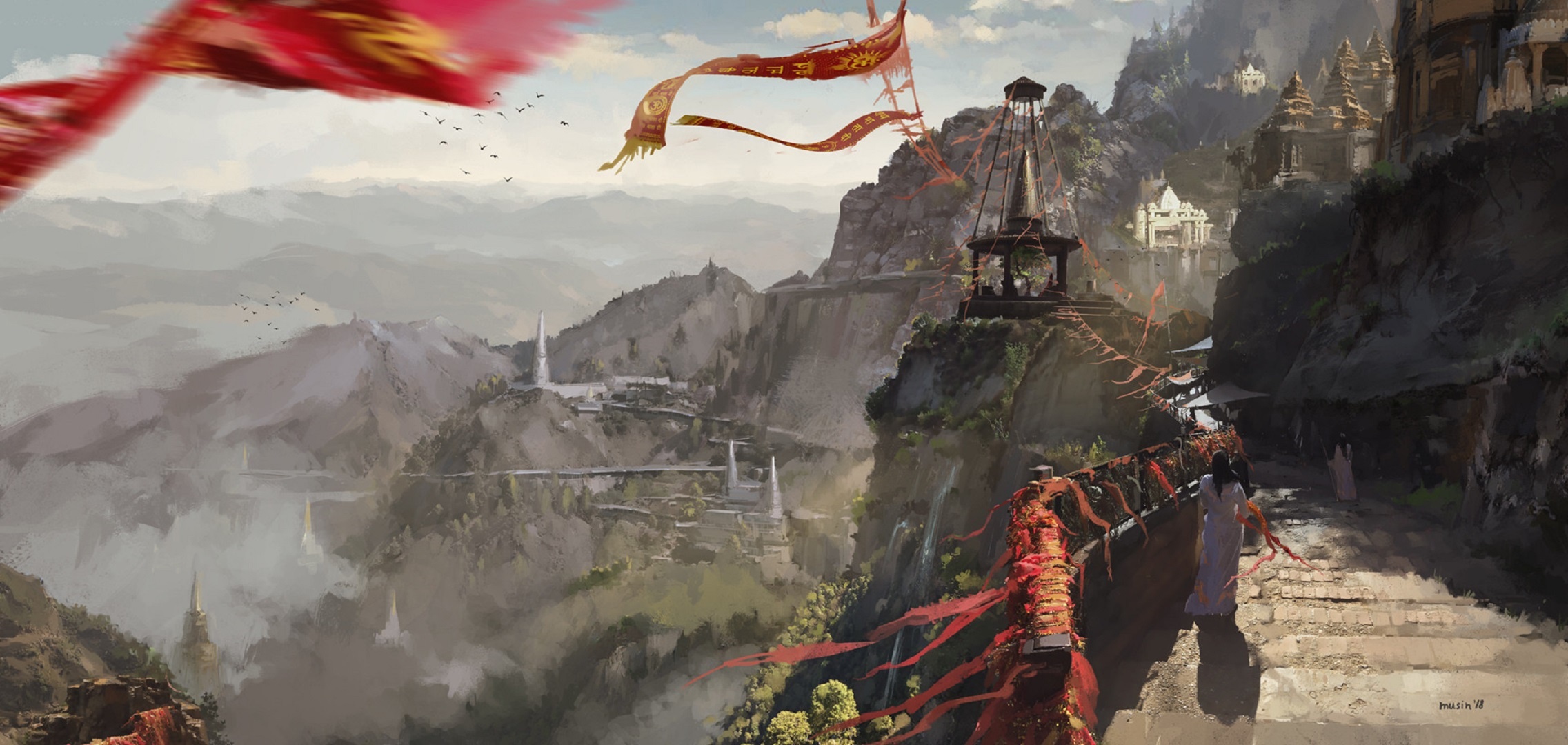 Download mobile wallpaper Landscape, Fantasy, Mountain, Oriental for free.