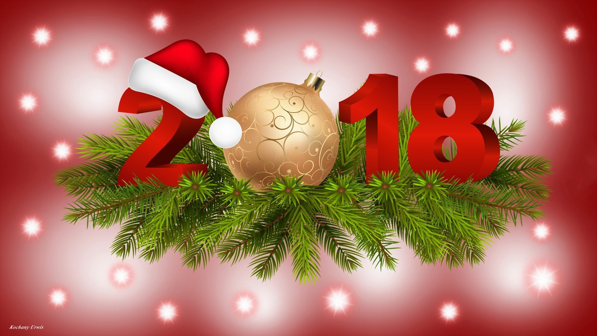 holiday, new year 2018, christmas ornaments, new year, santa hat UHD