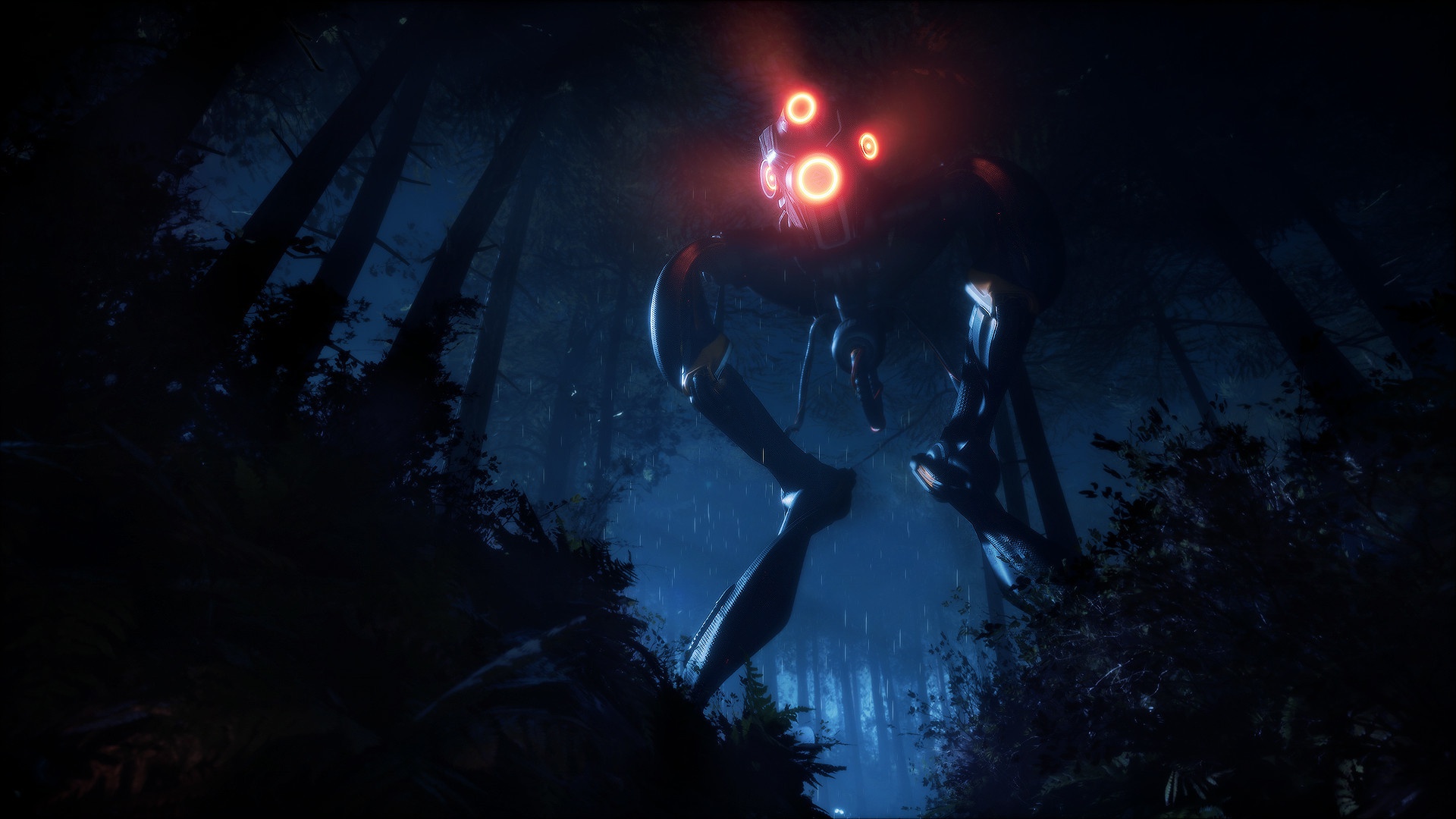 Free download wallpaper Rain, Night, Forest, Robot, Sci Fi on your PC desktop