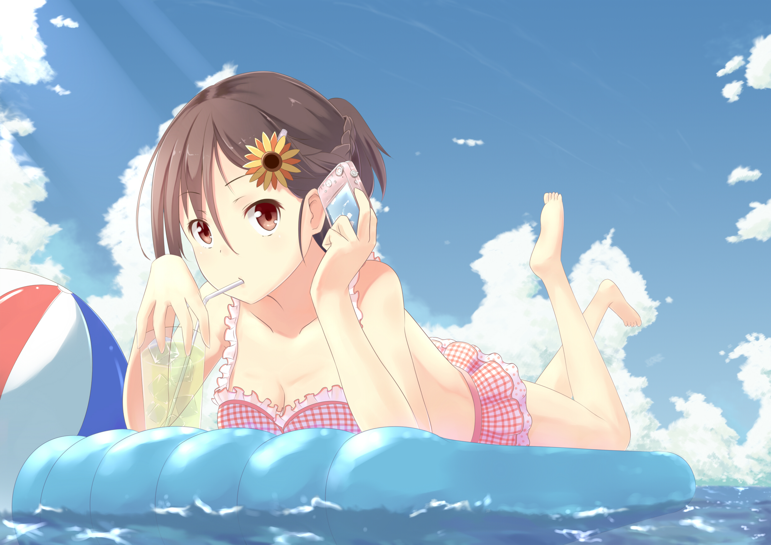 Download mobile wallpaper Anime, Sea, Summer, Original, Brown Eyes, Brown Hair, Bikini for free.