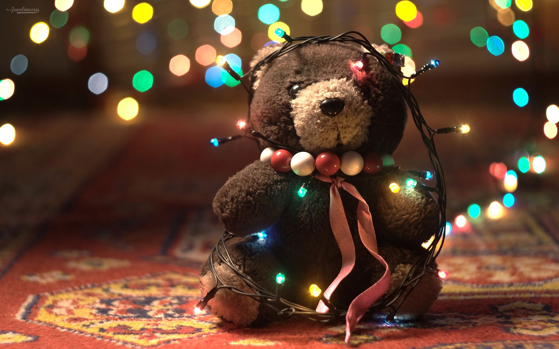 Скачать обои бесплатно Рождество, Милые, Плюшевый Мишка, Праздничные, Рождественские Огни картинка на рабочий стол ПК