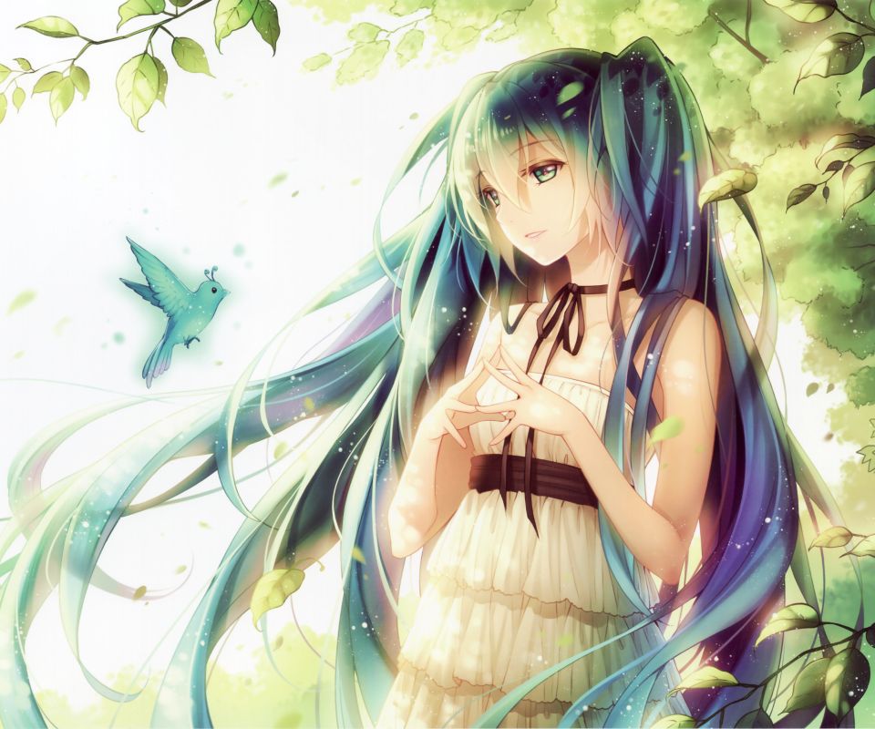 Download mobile wallpaper Anime, Bird, Vocaloid, Blue Hair, Hatsune Miku, Long Hair for free.