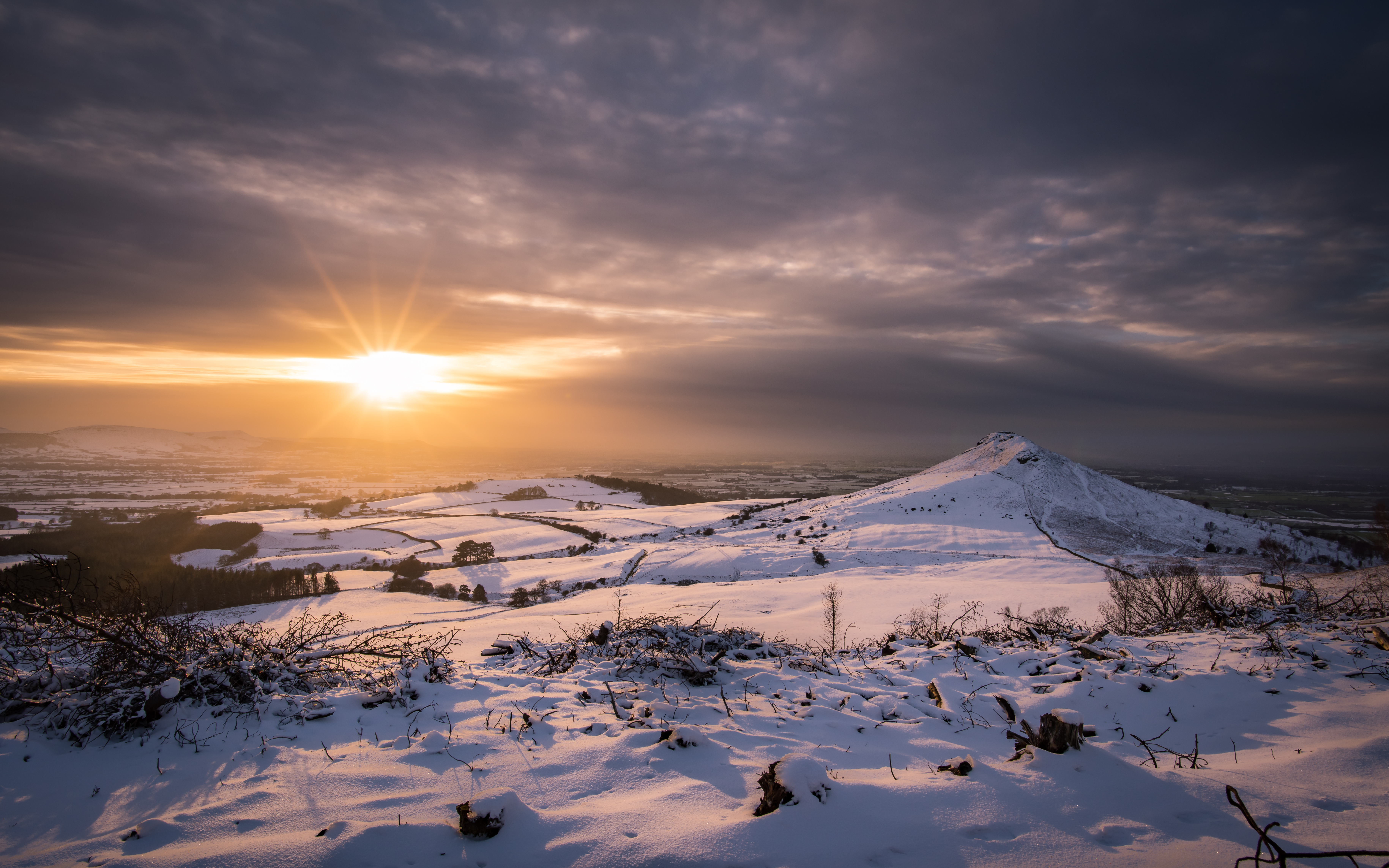 無料モバイル壁紙丘, 自然, 雪, 冬, 日没, 風景をダウンロードします。