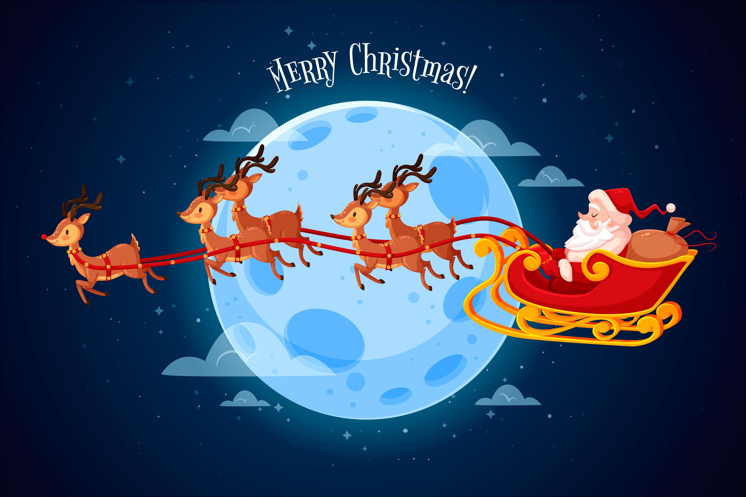 Скачать картинку Луна, Рождество, Сани, Праздничные, Санта в телефон бесплатно.