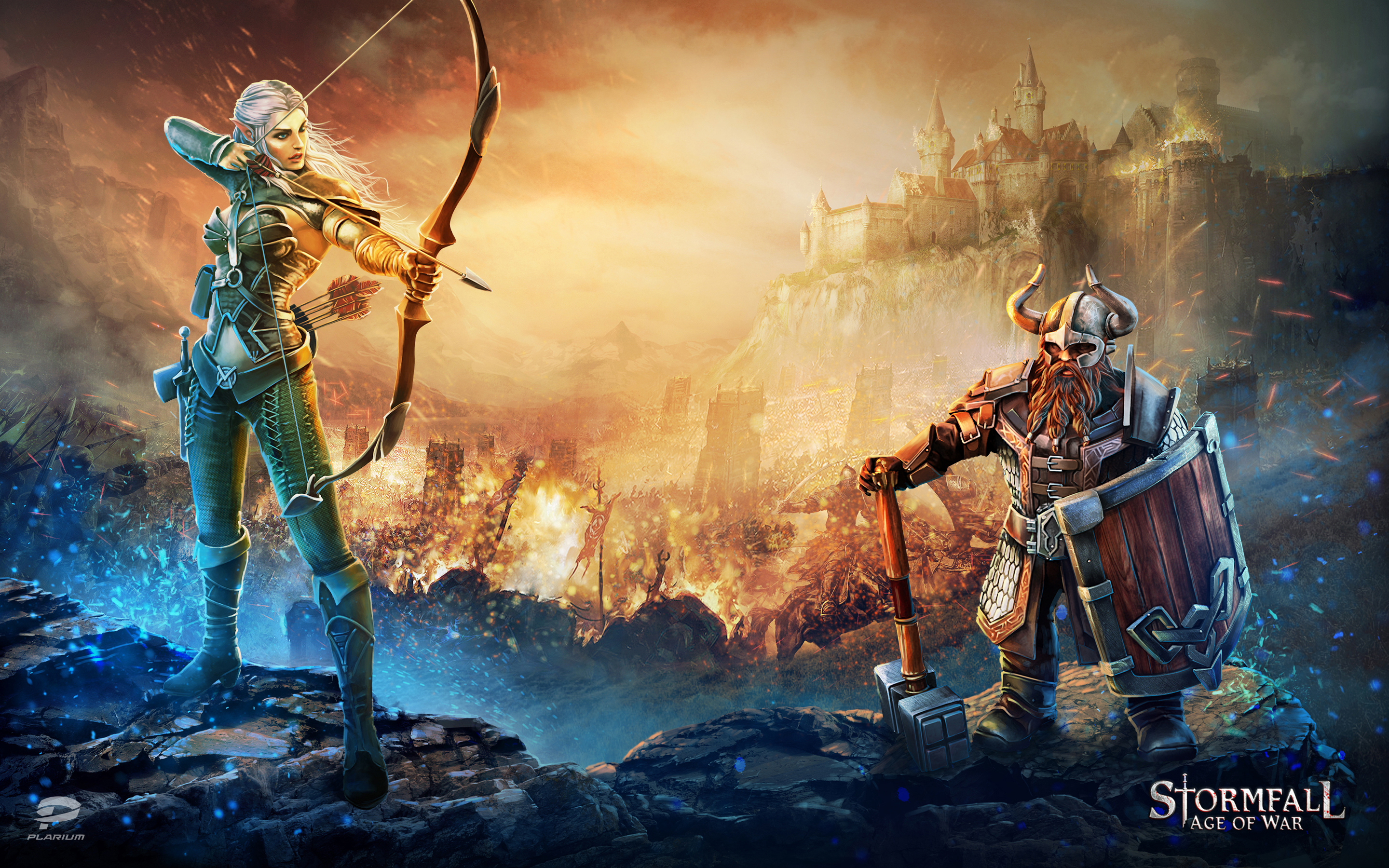 Download mobile wallpaper Warrior, Battle, Dwarf, Archer, Video Game, Woman Warrior, Stormfall: Age Of War for free.