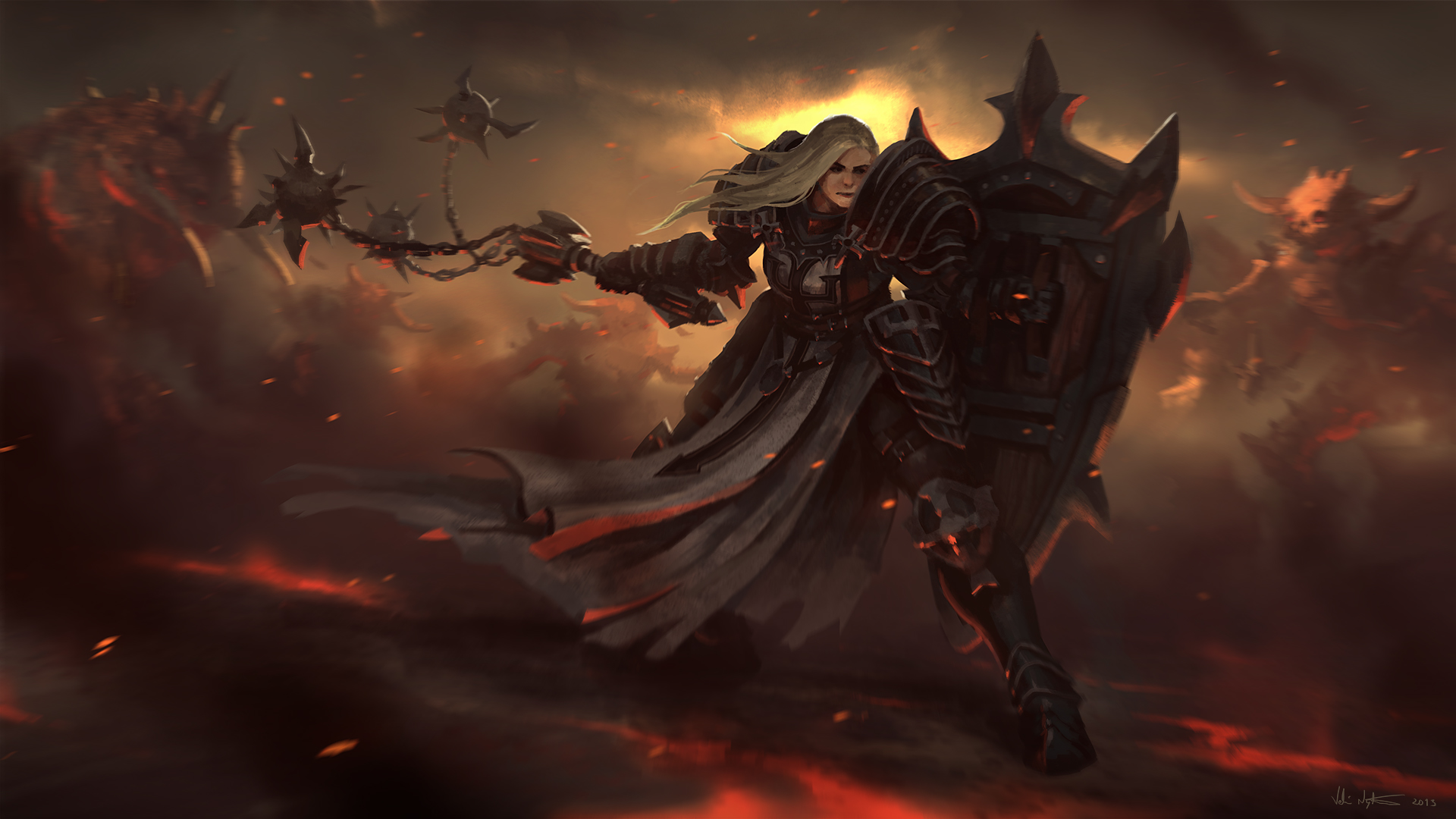 Download mobile wallpaper Diablo, Shield, Creature, Armor, Video Game, Woman Warrior, Diablo Iii: Reaper Of Souls, Crusader (Diablo Iii) for free.