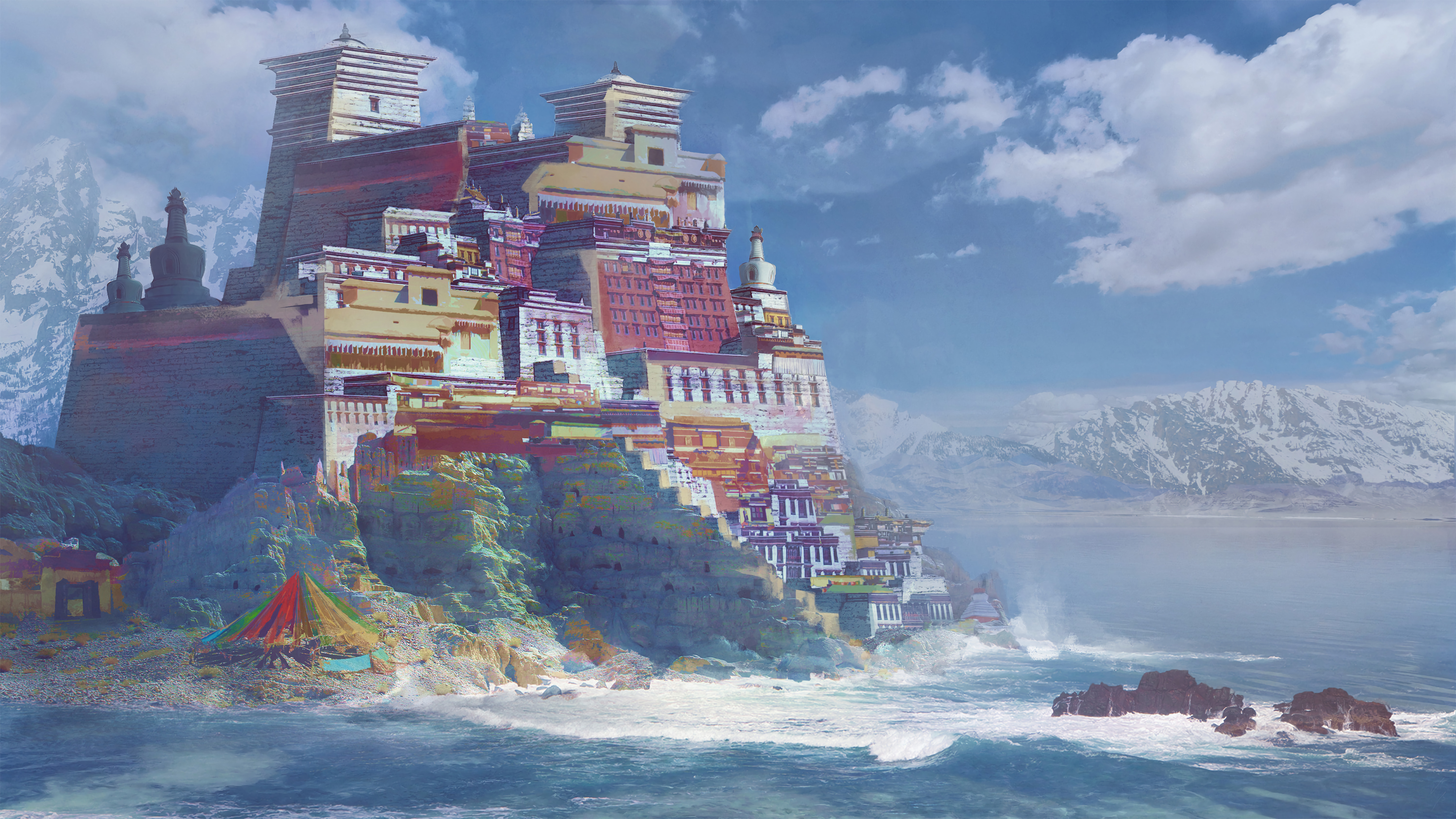Free download wallpaper Coast, Palace, Island, Art on your PC desktop