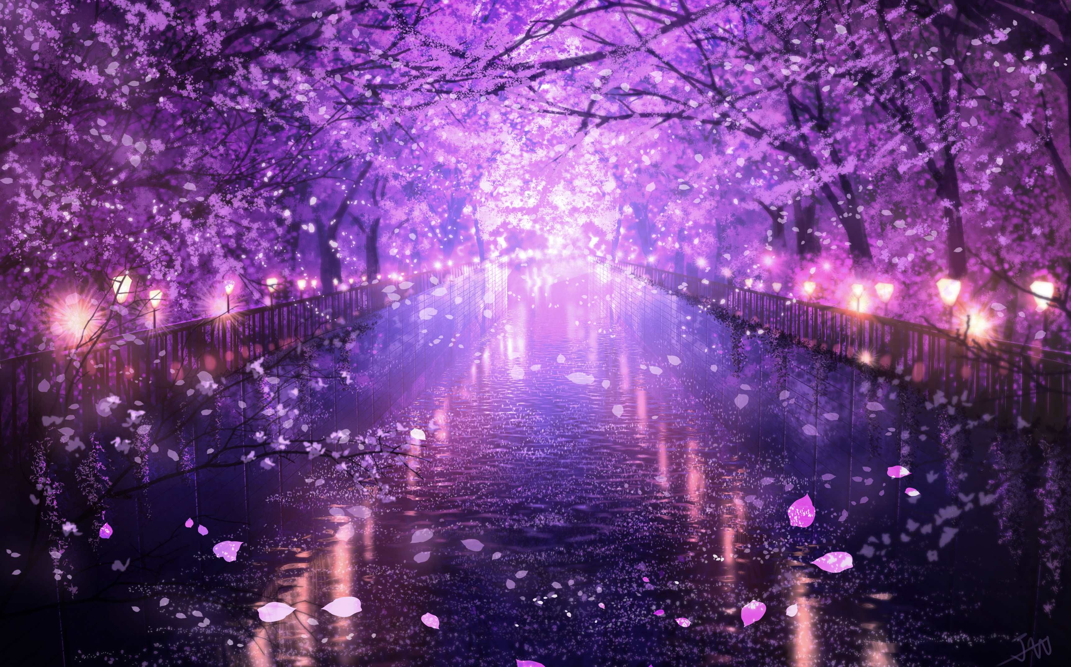 Download mobile wallpaper Anime, Landscape, Water, Sakura, Blossom, Canal for free.