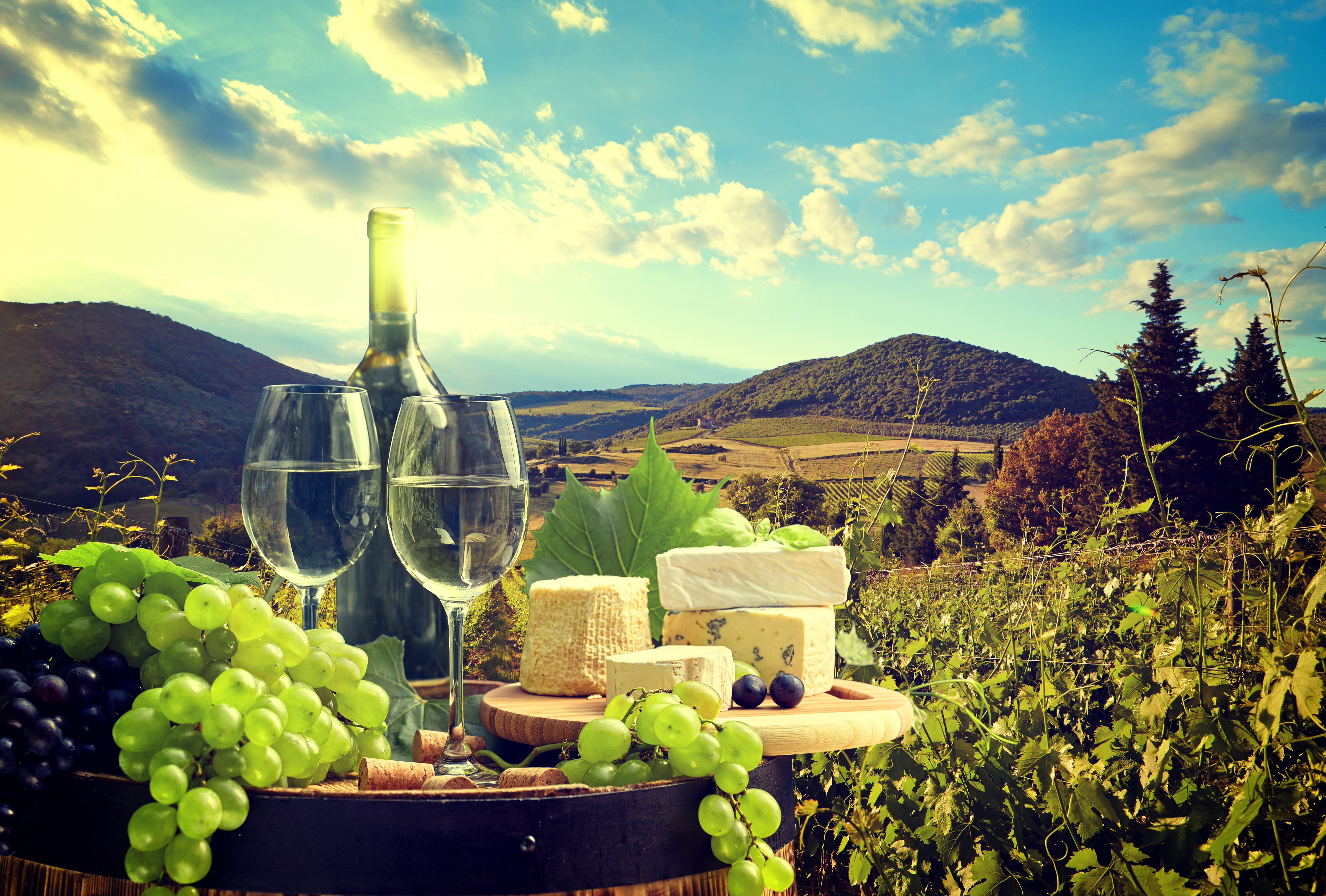 Laden Sie das Landschaft, Wein, Käse, Nahrungsmittel, Stillleben, Früchte-Bild kostenlos auf Ihren PC-Desktop herunter