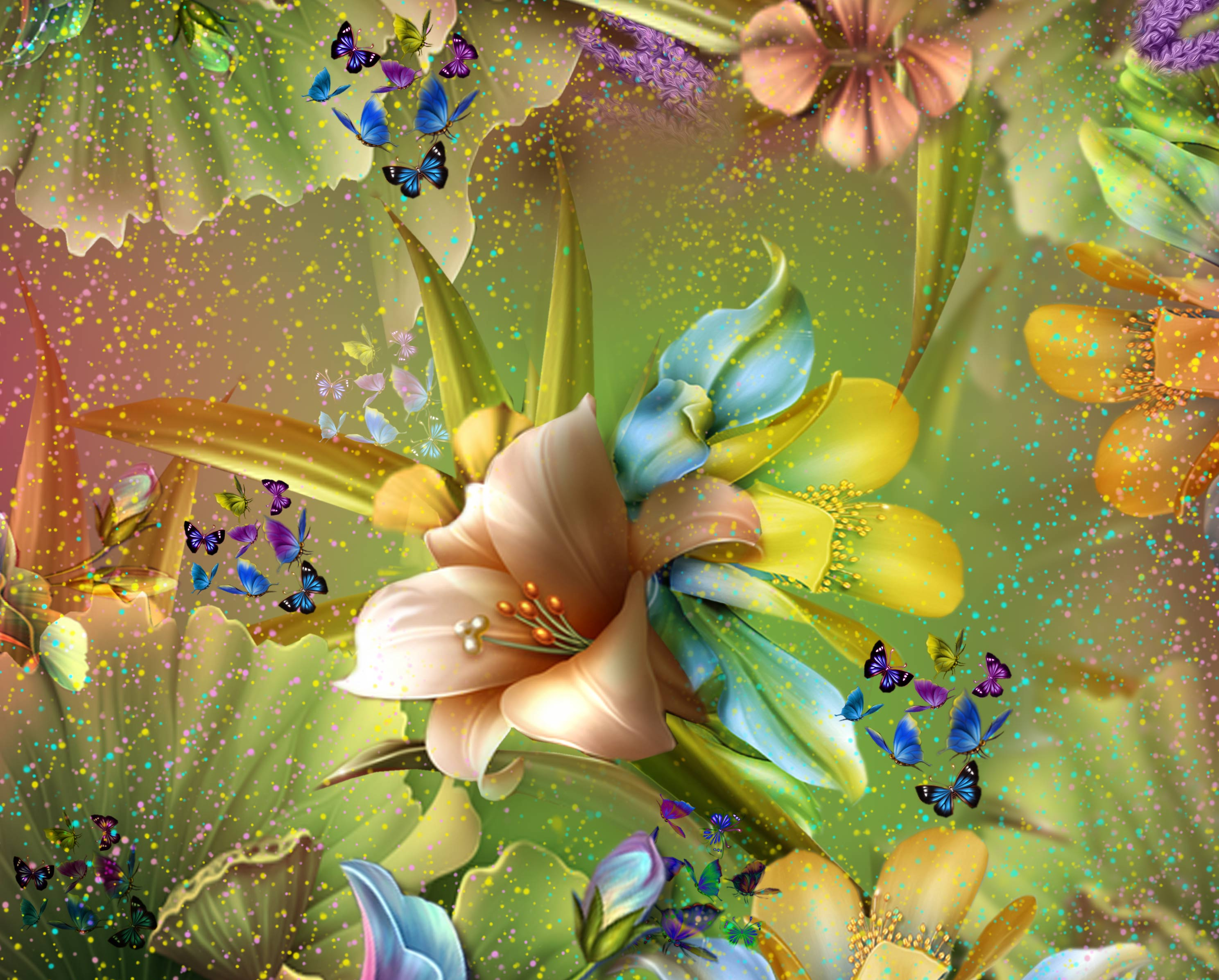 Descarga gratuita de fondo de pantalla para móvil de Flores, Flor, Colores, Mariposa, Vistoso, Artístico, Destellos.