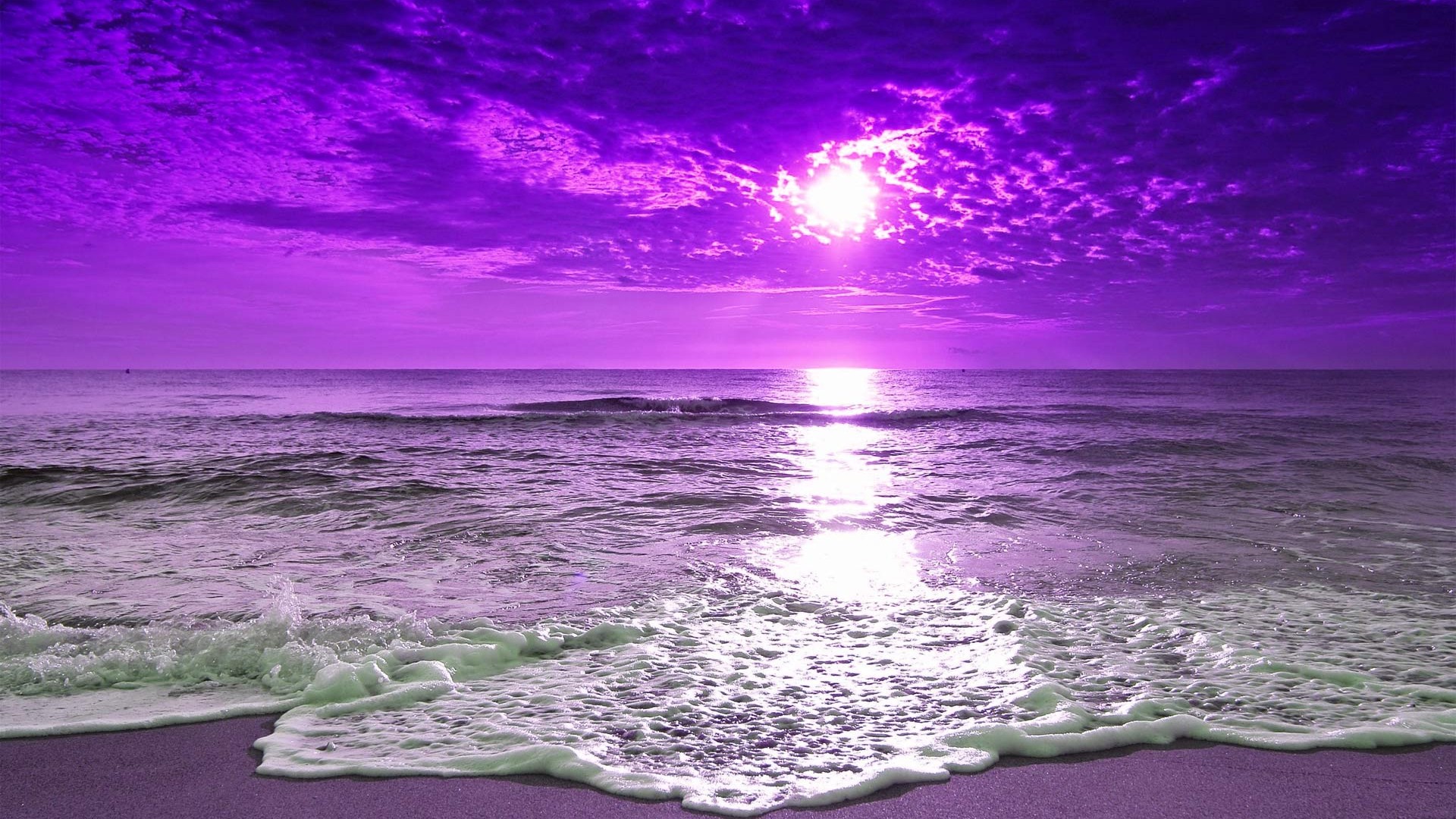 Download mobile wallpaper Sunset, Sky, Sea, Beach, Horizon, Ocean, Earth, Purple for free.