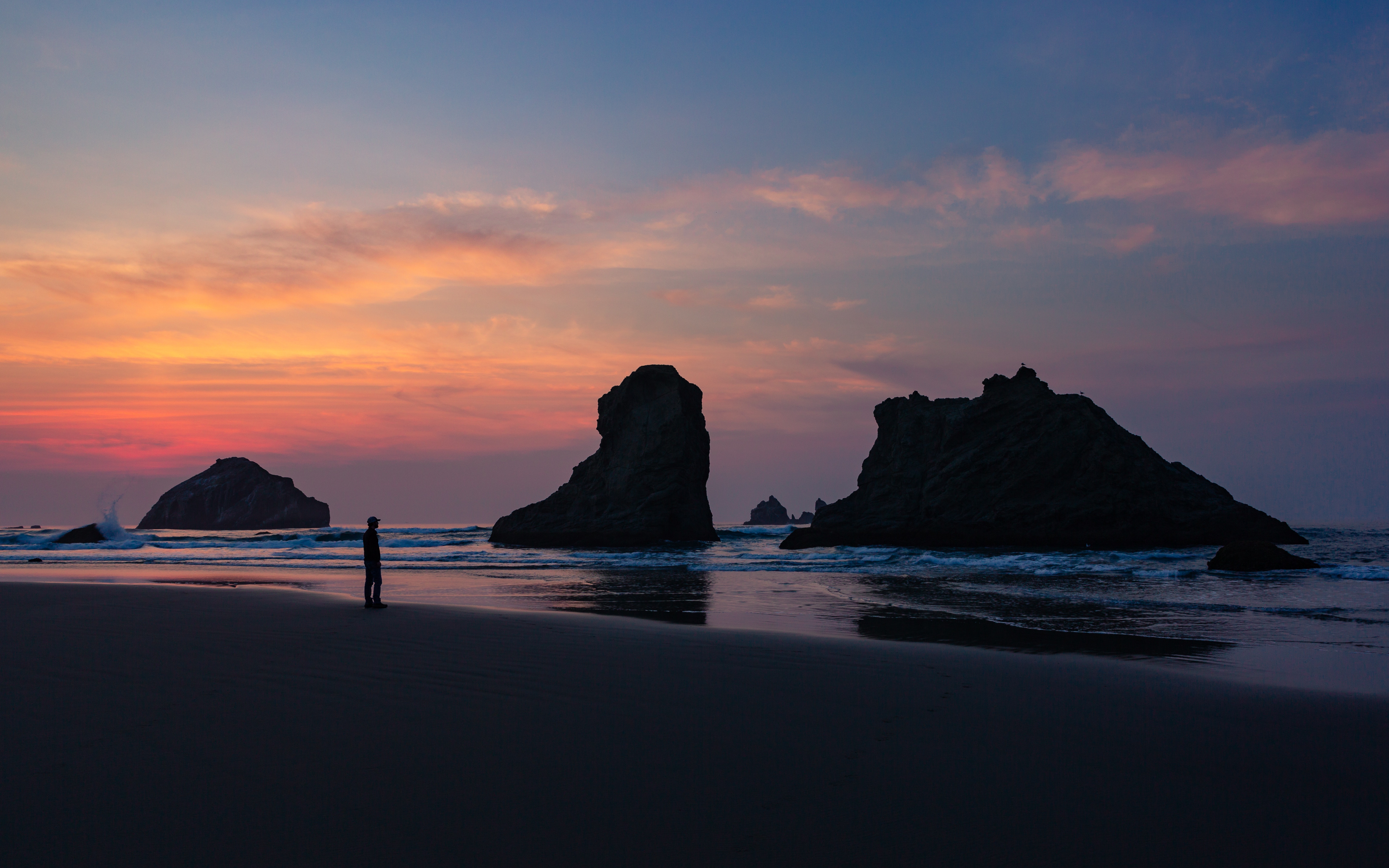 Laden Sie das Natur, Sunset, Felsen, Die Steine, Silhouette, Ozean, Einsamkeit-Bild kostenlos auf Ihren PC-Desktop herunter