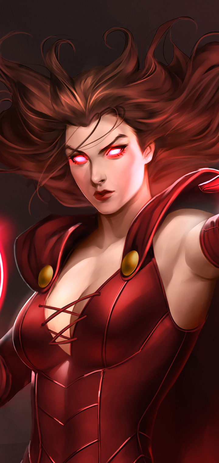 Download mobile wallpaper Comics, Brown Hair, Glowing Eyes, Scarlet Witch for free.